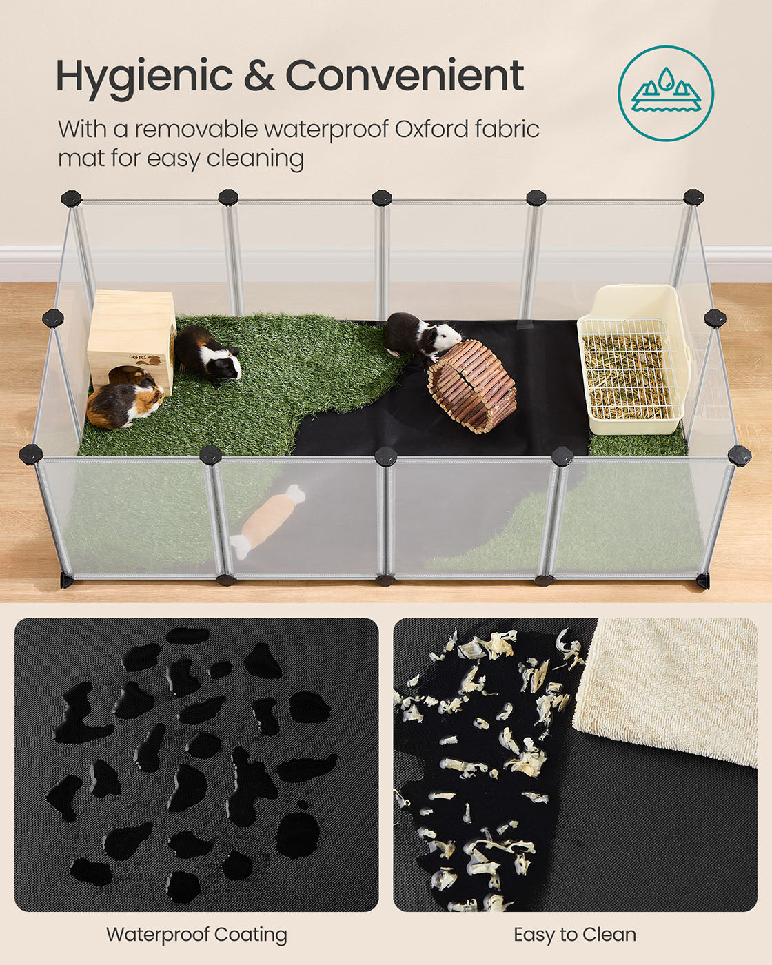 Pet Playpen - Oxford Fabric - White - Removable Floor Mat