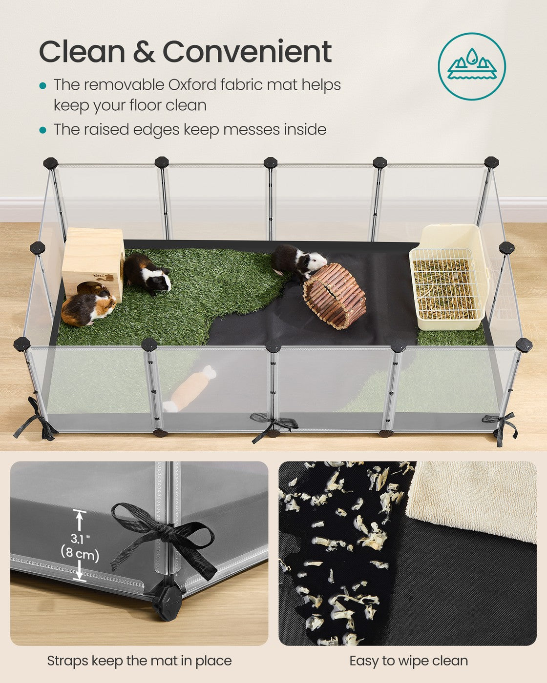 Small Animal Playpen - 144L - PP Plastic - Semi-Transparent Panels - Breathable Top