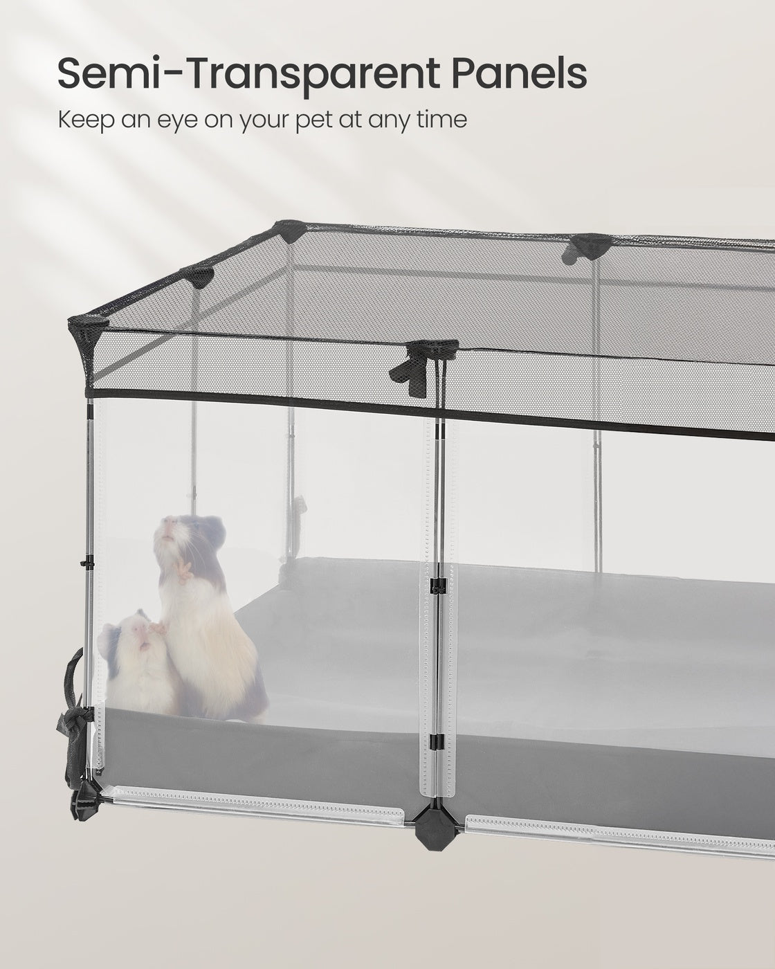 Small Animal Playpen - 144L - PP Plastic - Semi-Transparent Panels - Breathable Top