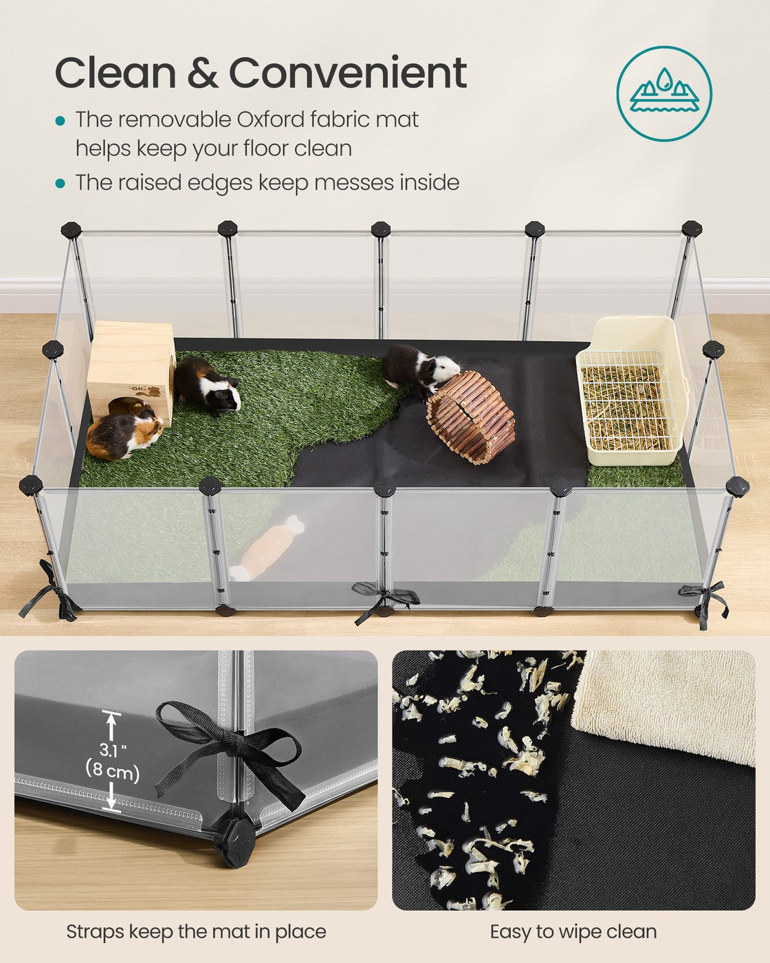 Small Animal Playpen - 144L - PP Plastic - Semi-Transparent Panels - Semi-Transparent Panels