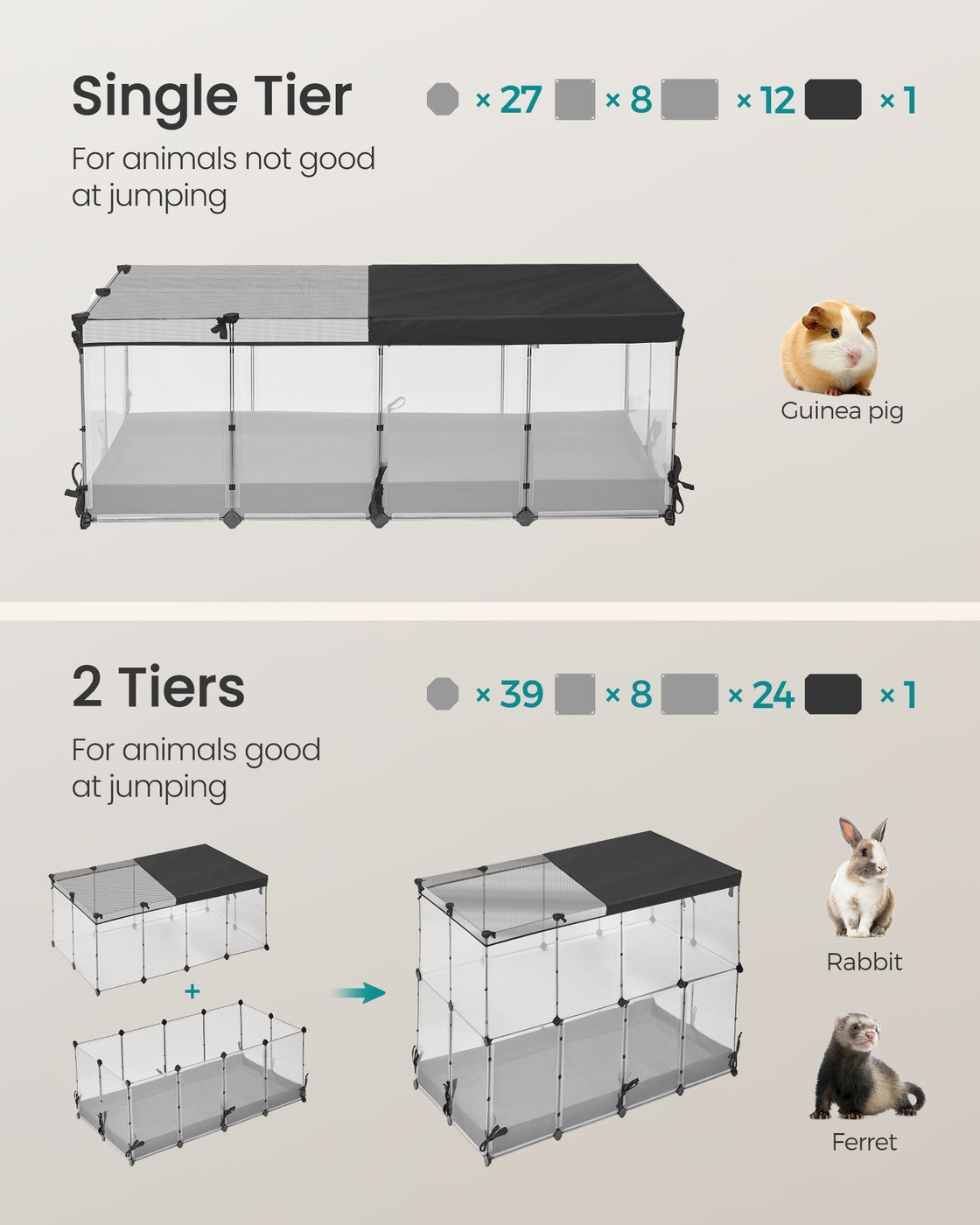 Small Animal Playpen - 144L - PP Plastic - Semi-Transparent Panels - Semi-Transparent Panels