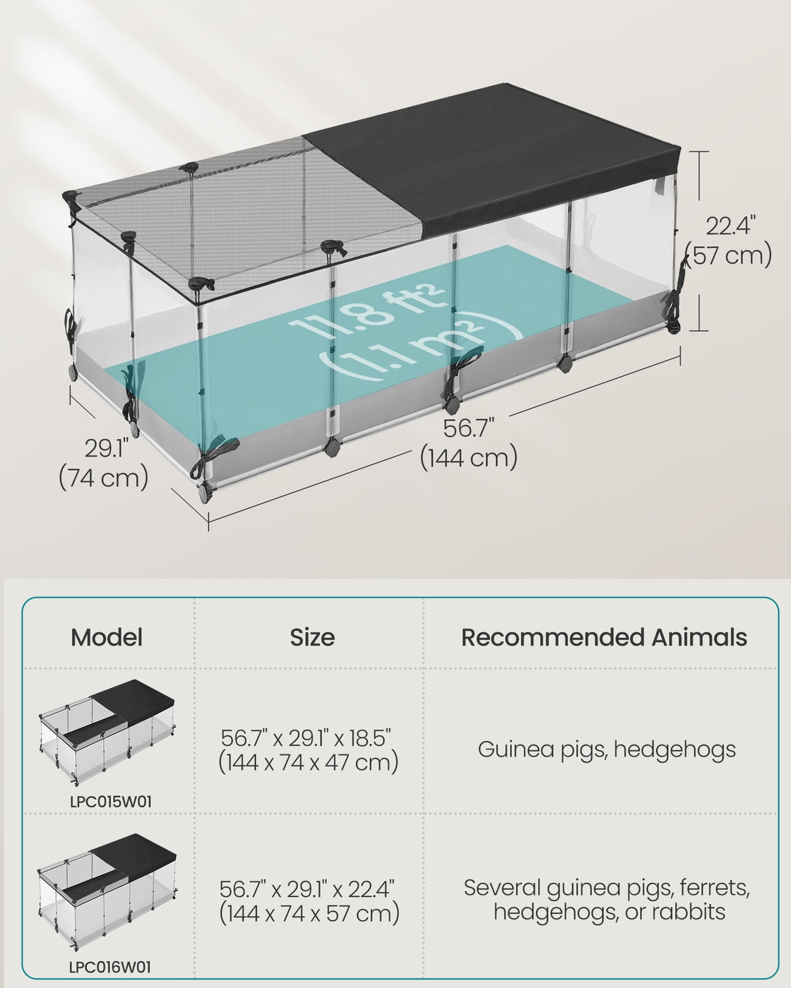 Small Animal Playpen - 144L - PP Plastic - Semi-Transparent Panels - Semi-Transparent Panels