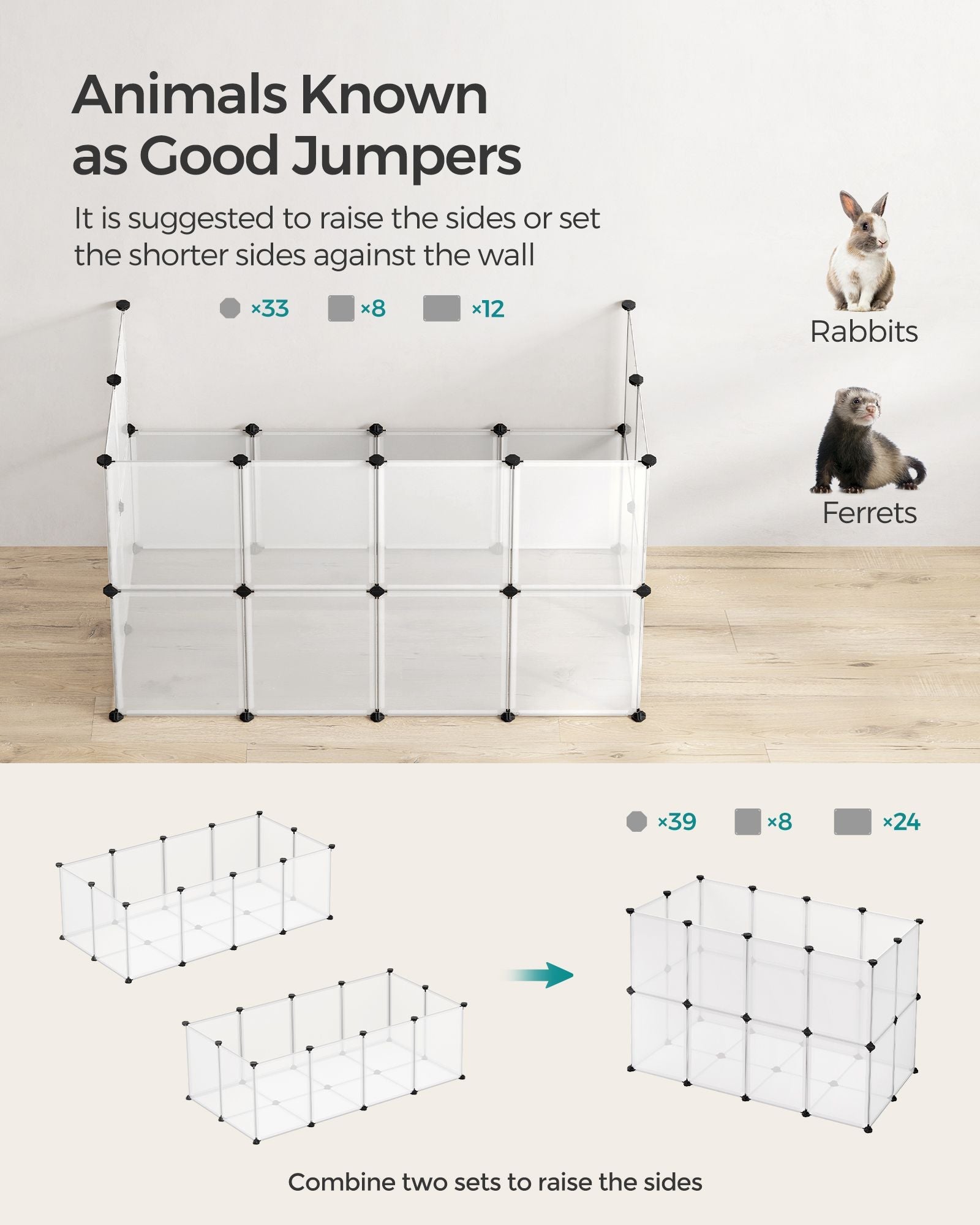 Pet Playpen - Metal - White - DIY Adjustable 20-Panel Enclosure for Small Animals