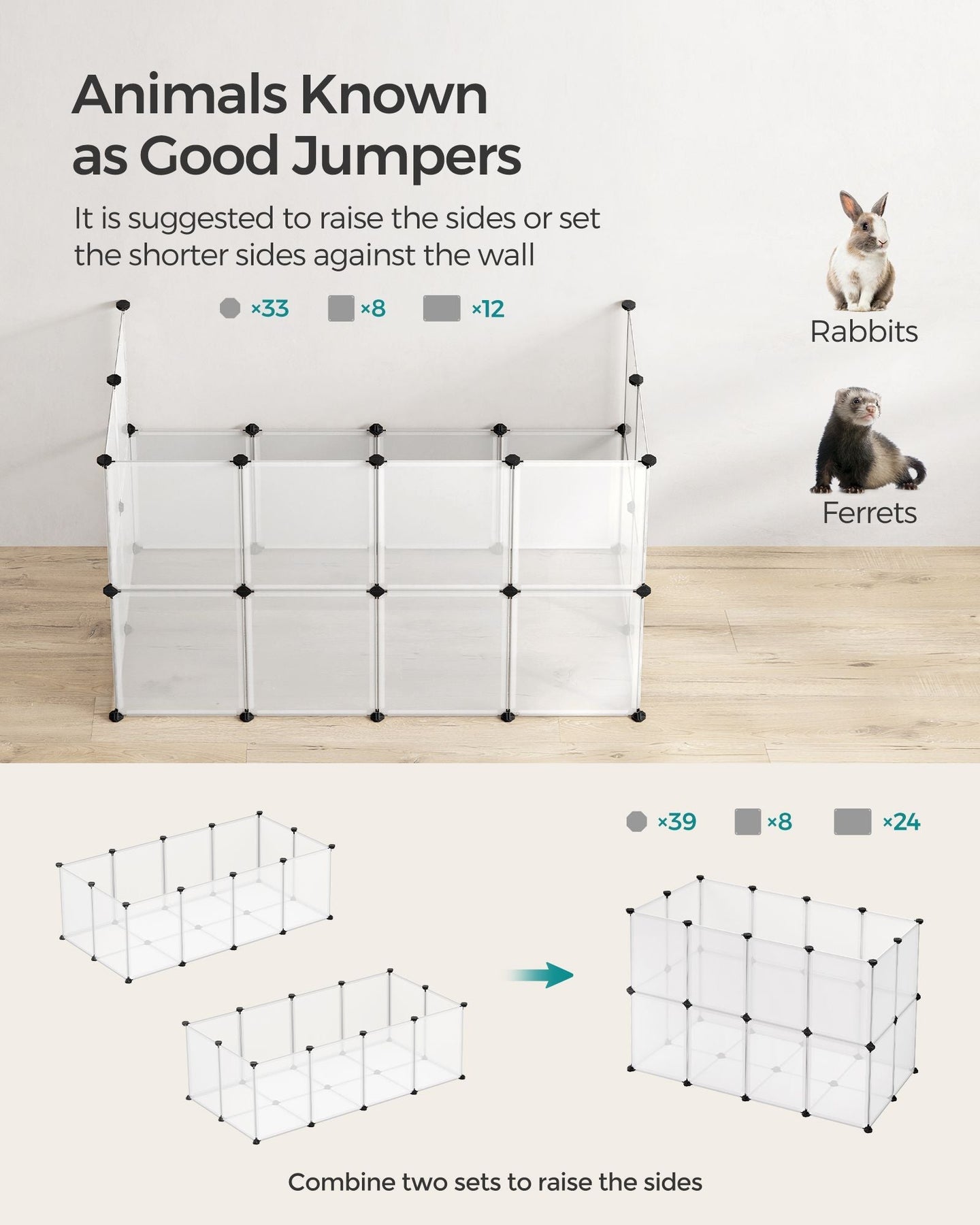 Pet Playpen - Metal - White - DIY Adjustable 20-Panel Enclosure for Small Animals
