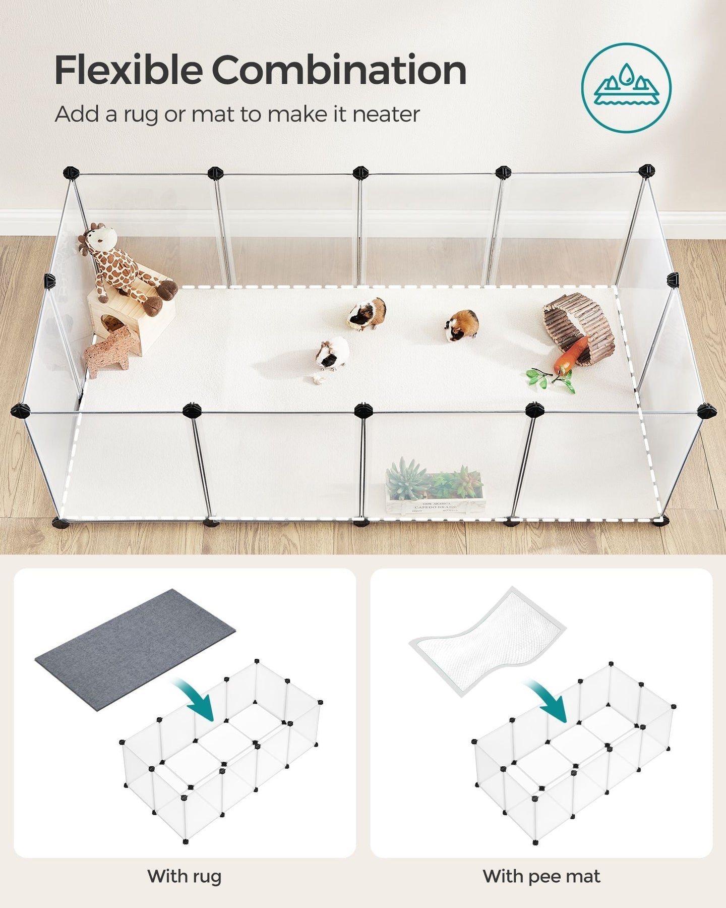 Pet Playpen - Metal - White - DIY Adjustable 20-Panel Enclosure for Small Animals