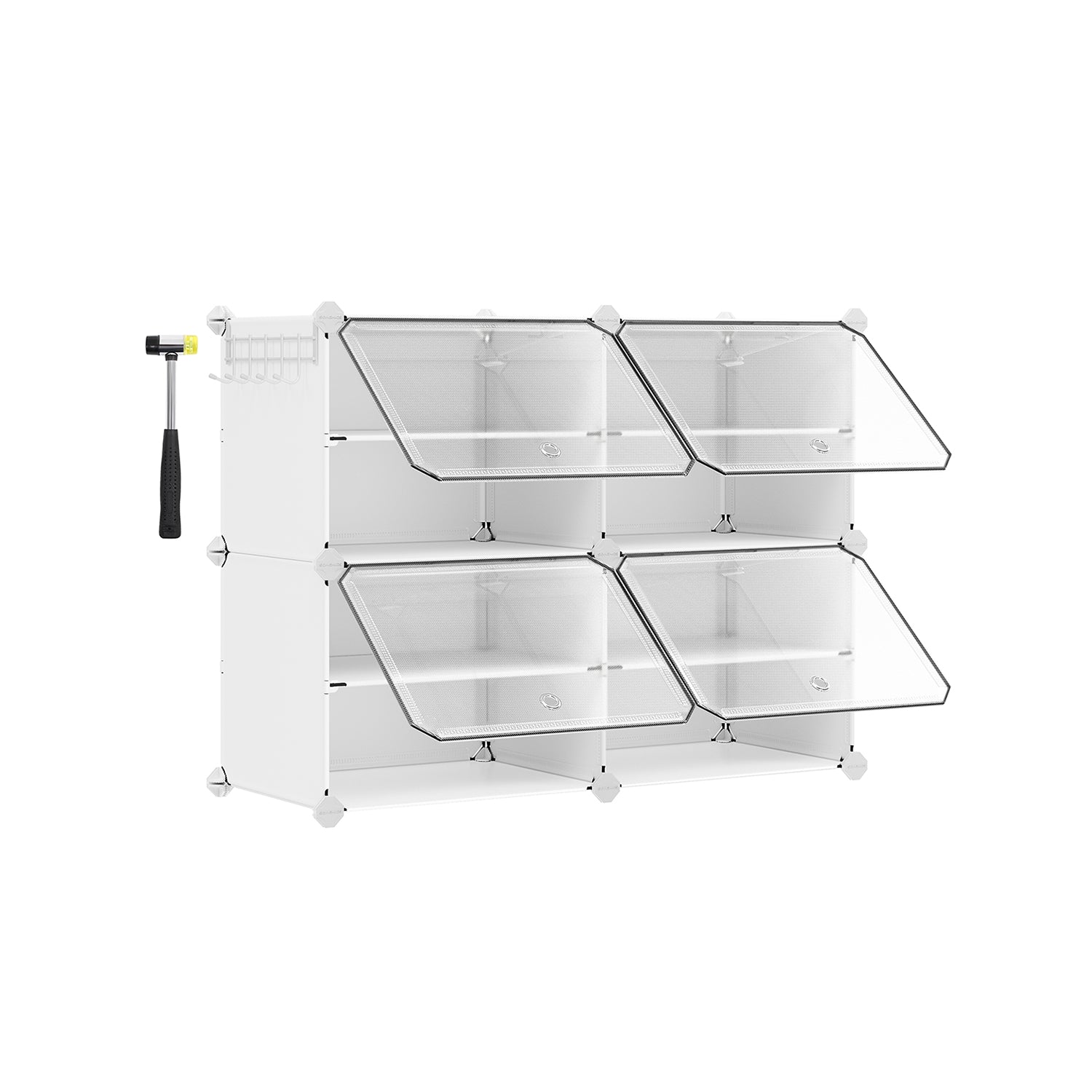 Interlocking Shoe Rack - Plastic - Cloud White - Modular 4-Slot Storage Unit with Doors