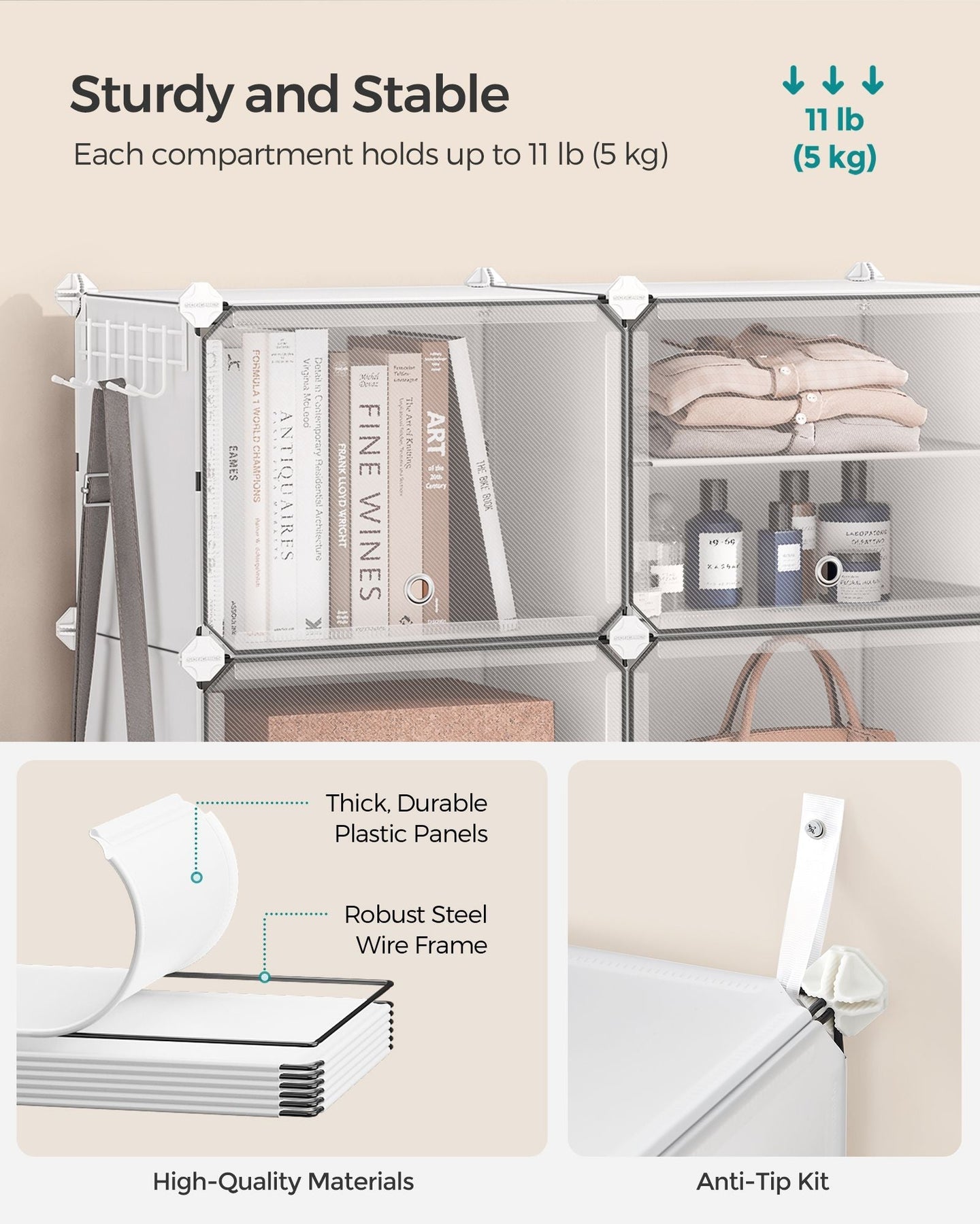 Interlocking Shoe Rack - Plastic - Cloud White - Modular 4-Slot Storage Unit with Doors