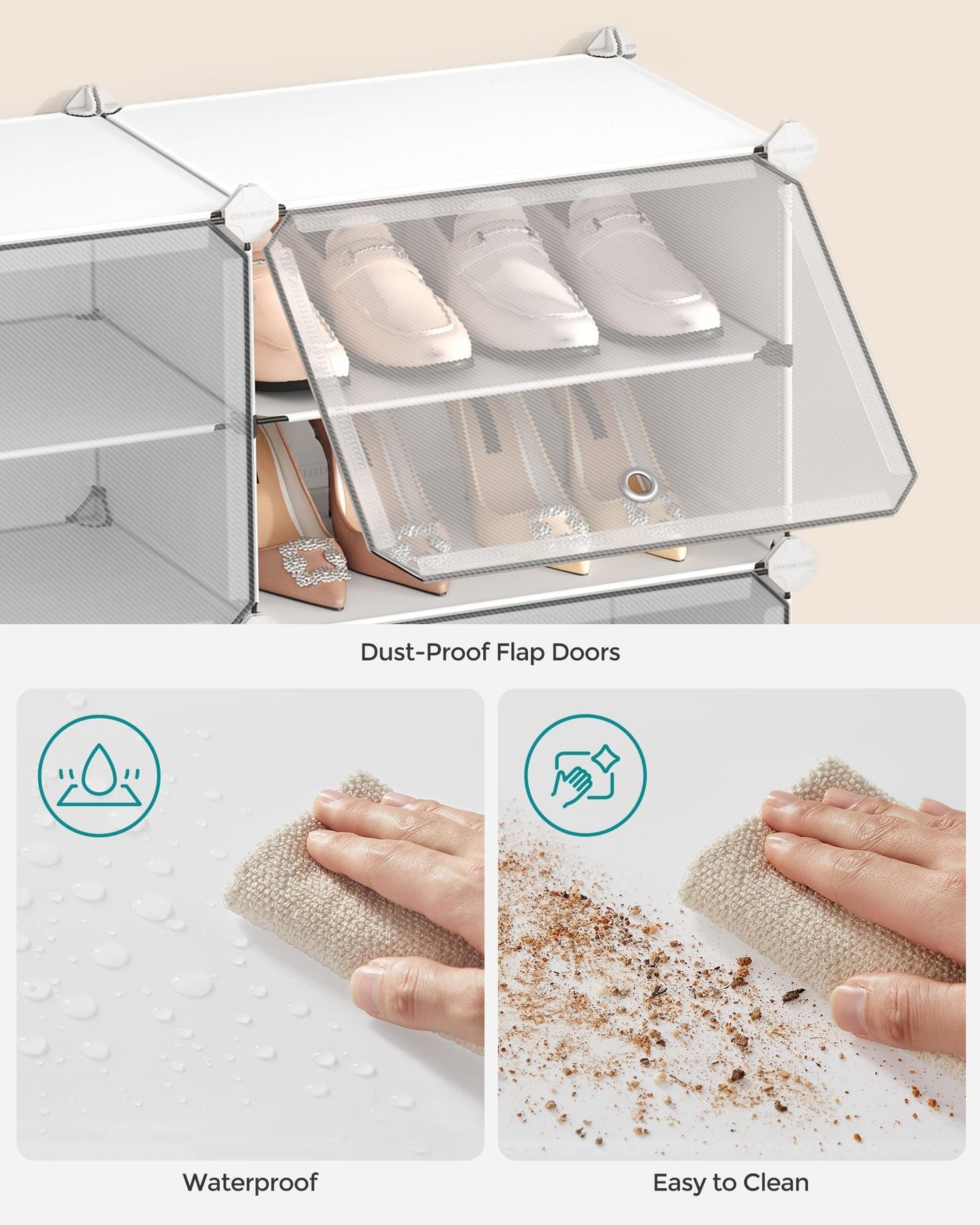 Interlocking Shoe Rack - Plastic - Cloud White - Modular 4-Slot Storage Unit with Doors