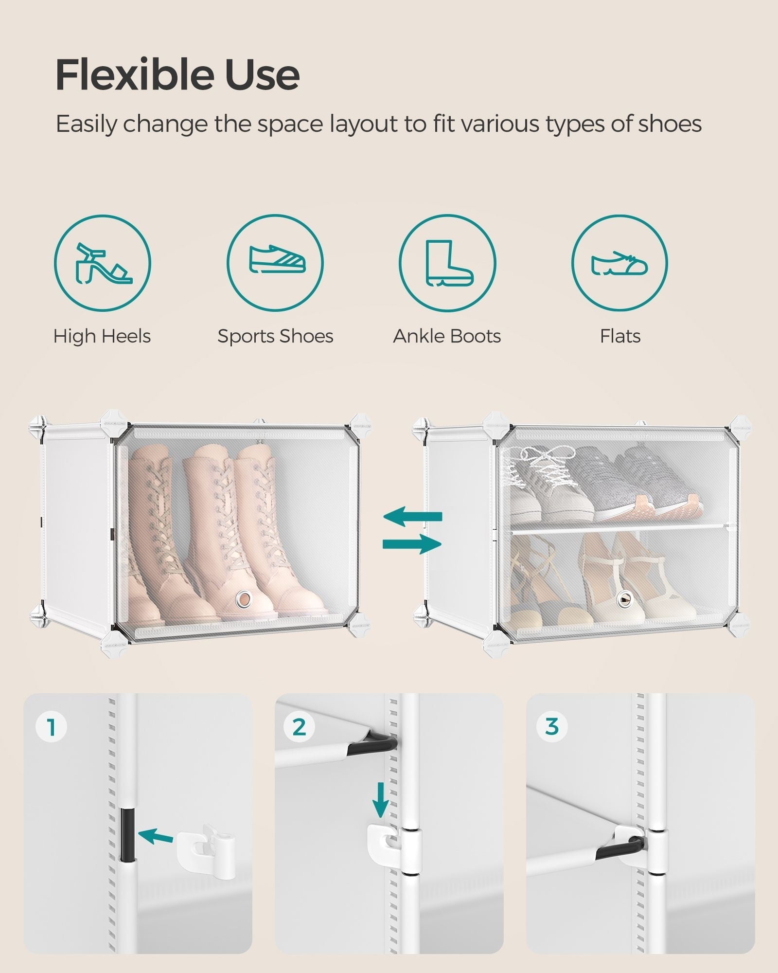 Interlocking Shoe Rack - Plastic - Cloud White - Modular 4-Slot Storage Unit with Doors