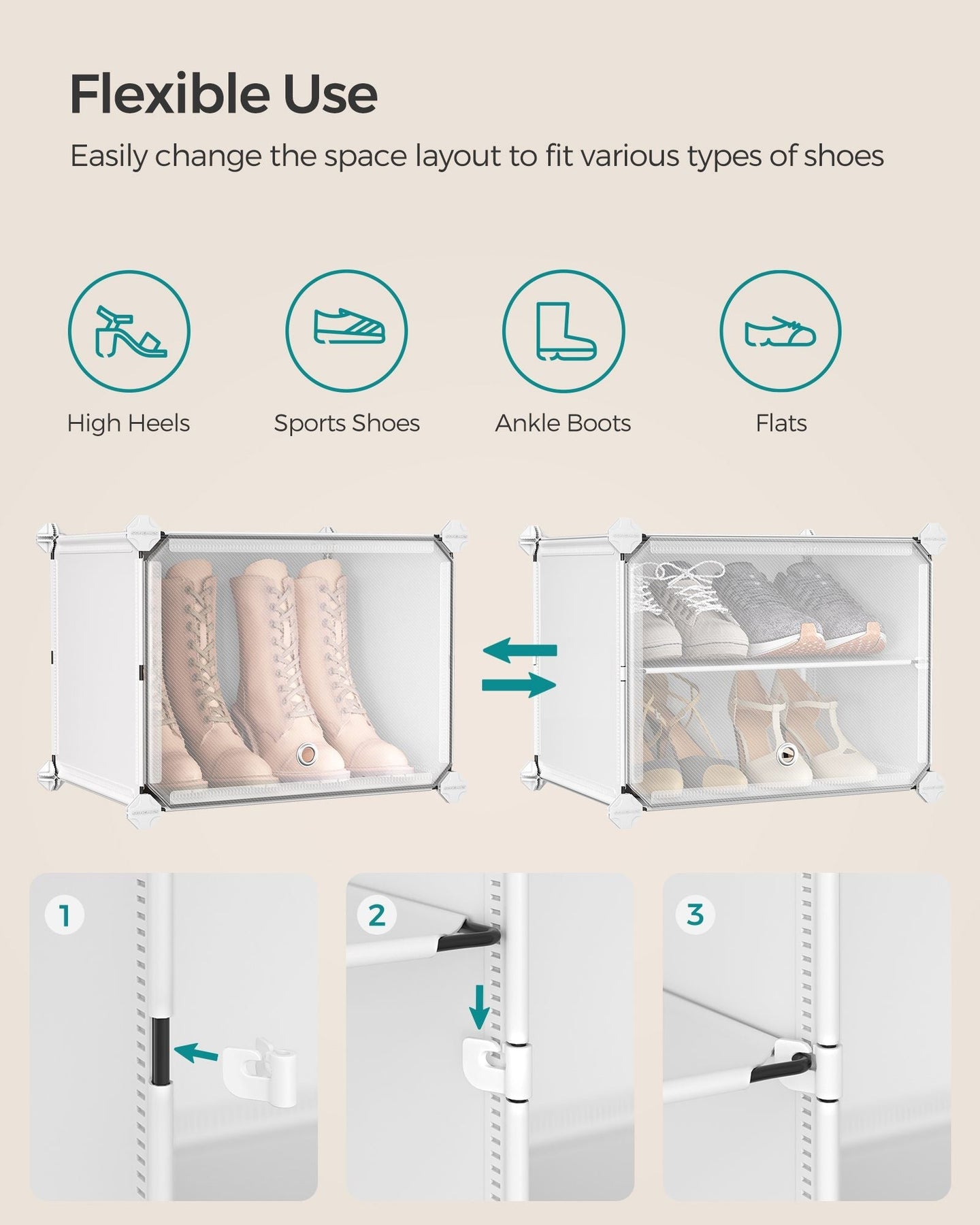 Interlocking Shoe Rack - Plastic - Cloud White - Modular 4-Slot Storage Unit with Doors