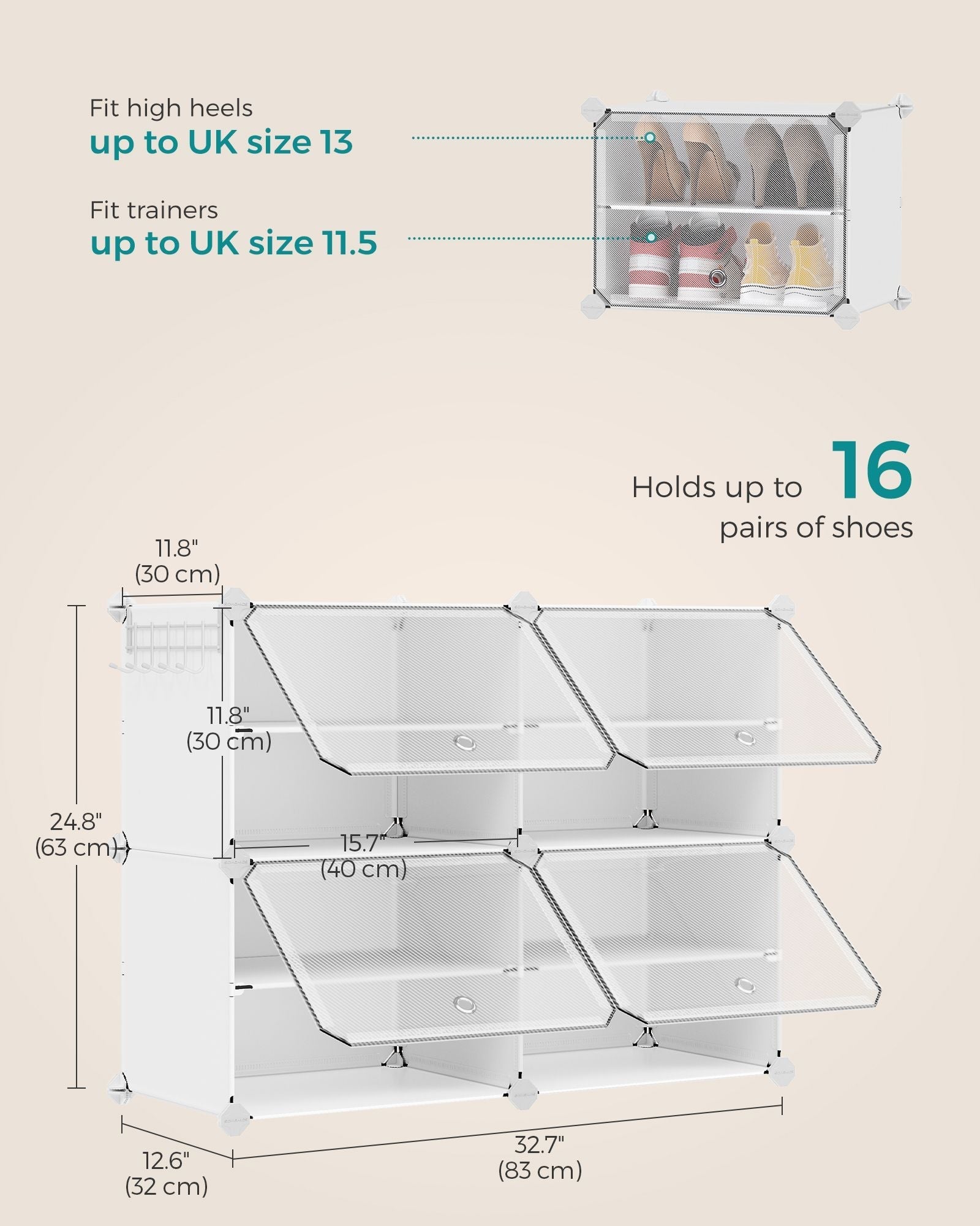 Interlocking Shoe Rack - Plastic - Cloud White - Modular 4-Slot Storage Unit with Doors