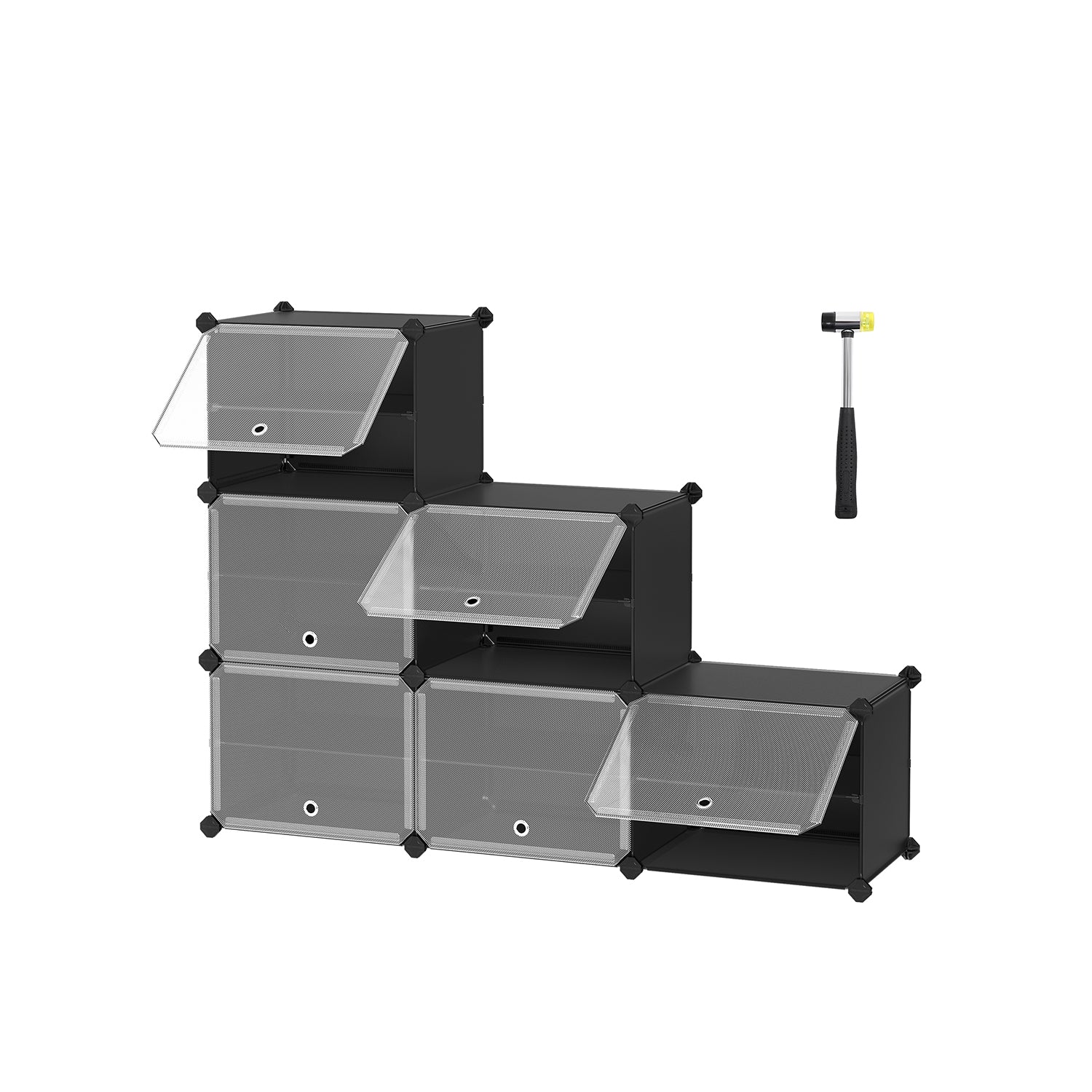Shoe Rack - Plastic - Black - Modular 6-Slot Storage with Doors