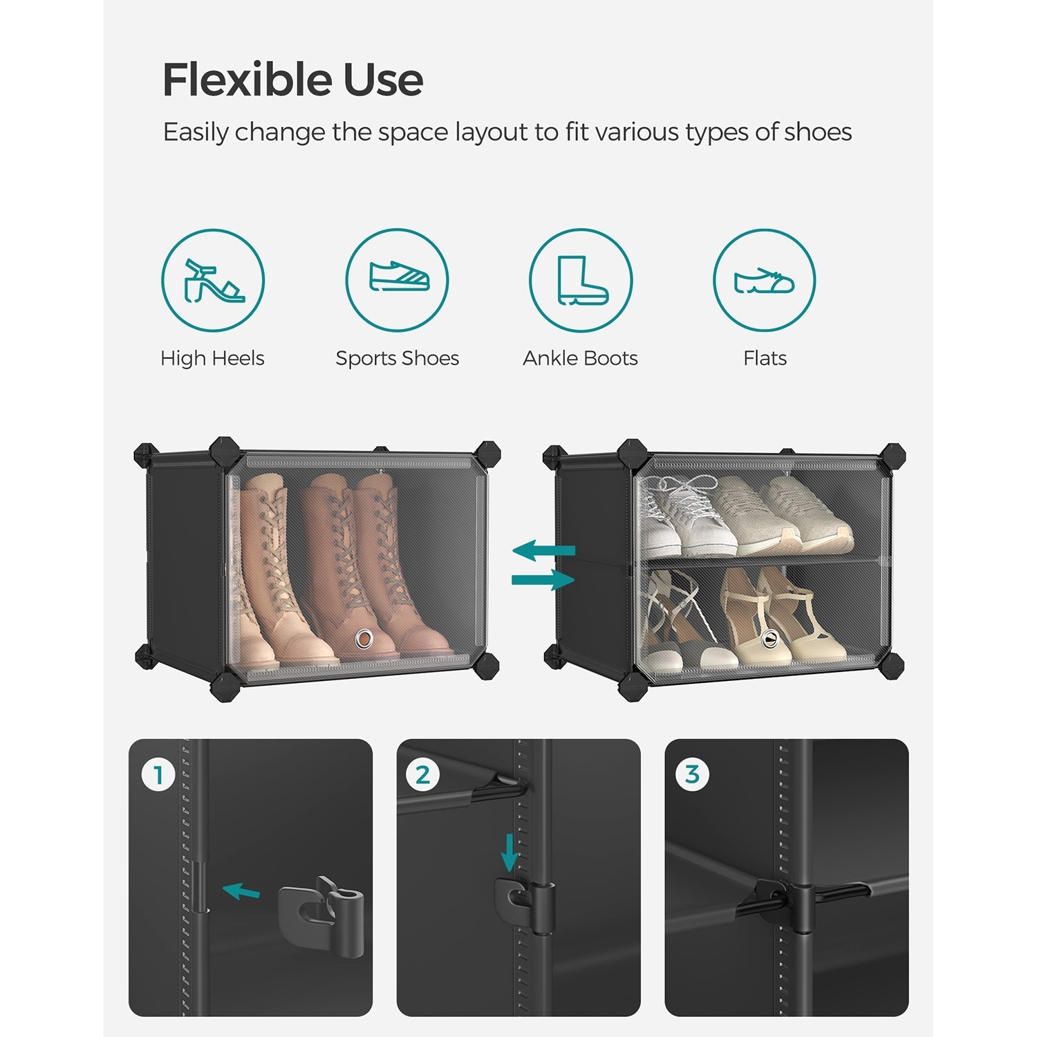 Shoe Rack - Plastic - Black - Modular 6-Slot Storage with Doors