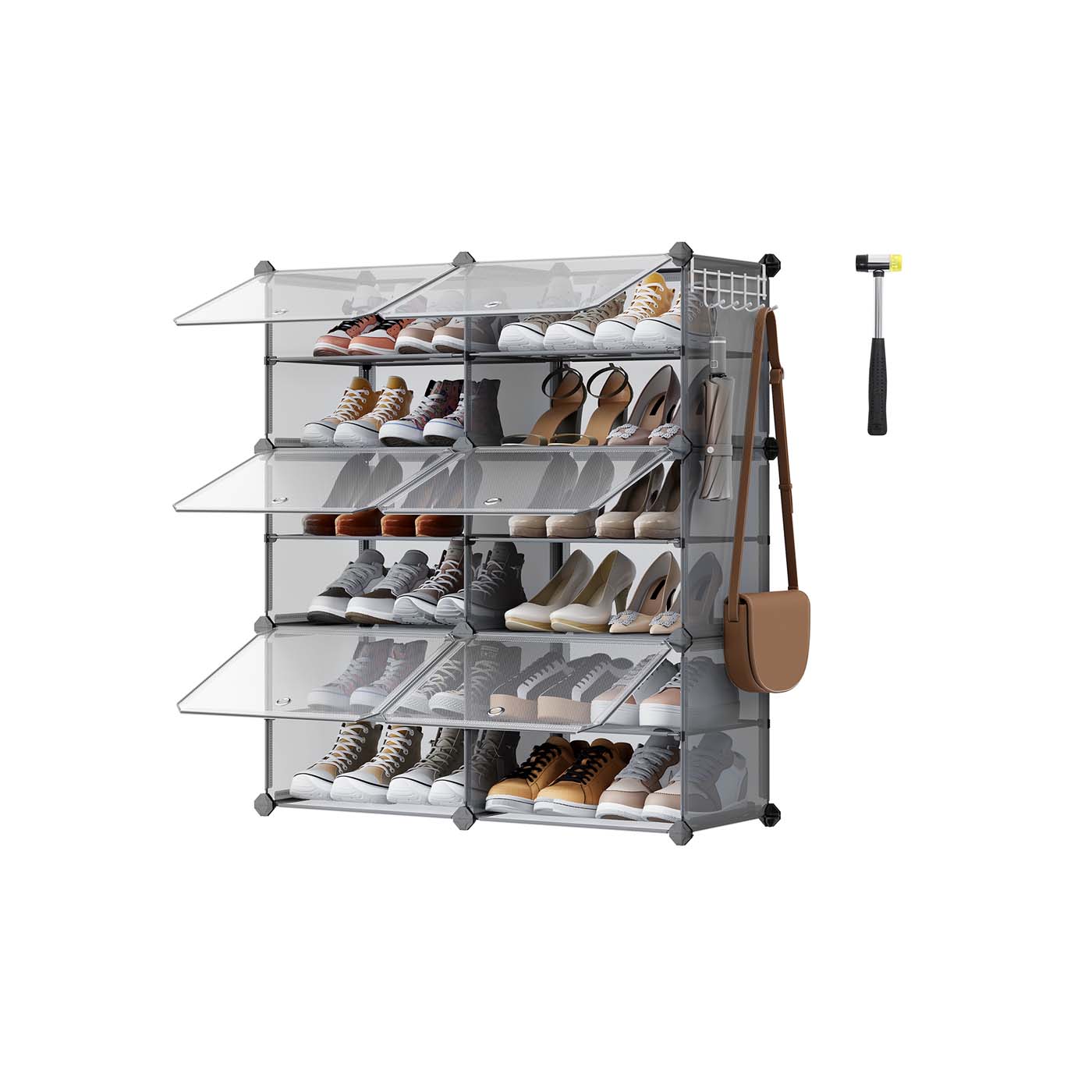 Shoe Rack - Plastic - Slate Grey - Interlocking 6-Slot Storage Unit with Doors