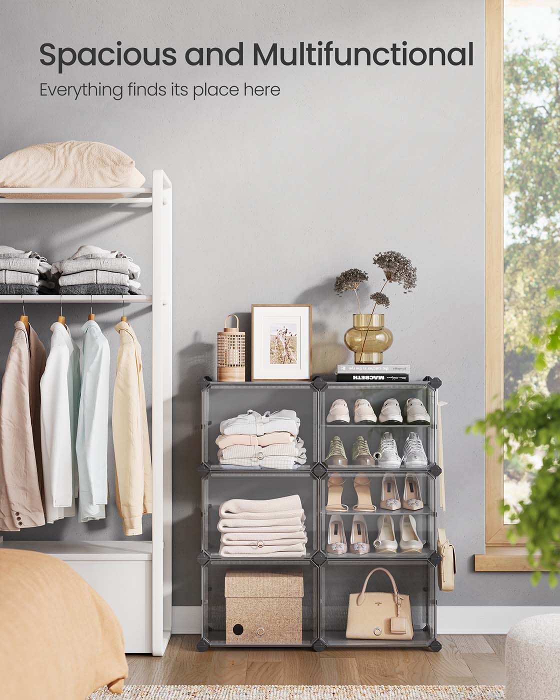 Shoe Rack - Plastic - Slate Grey - Interlocking 6-Slot Storage Unit with Doors