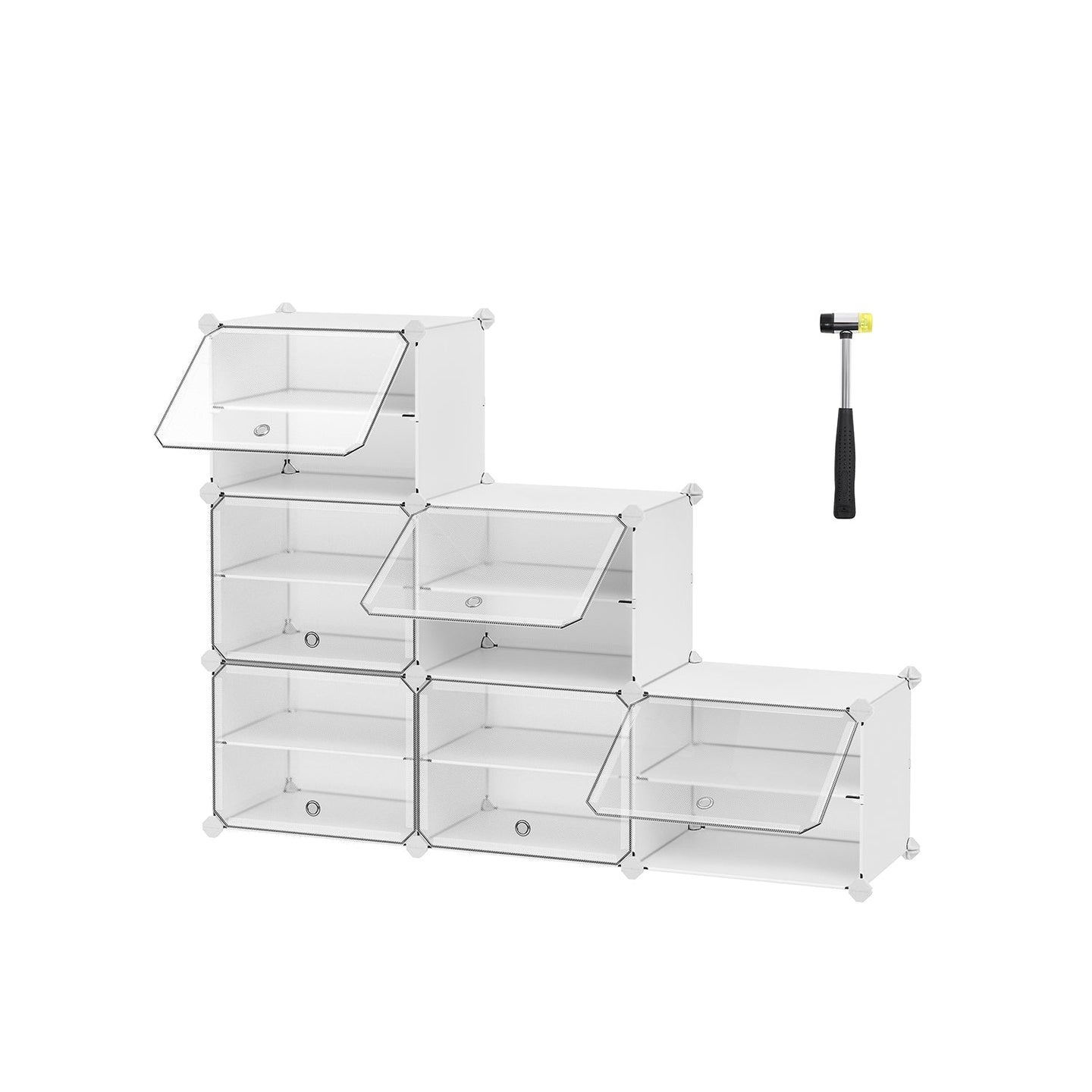 Shoe Rack - Plastic - White and Black - 6-Slot Modular Design with Doors
