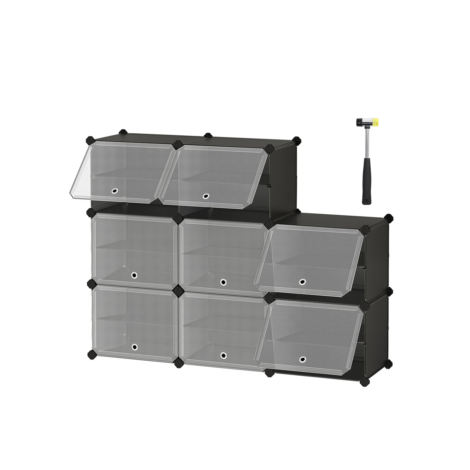 Modular Shoe Storage Cabinet - 8-Slot with Doors - Plastic - Black
