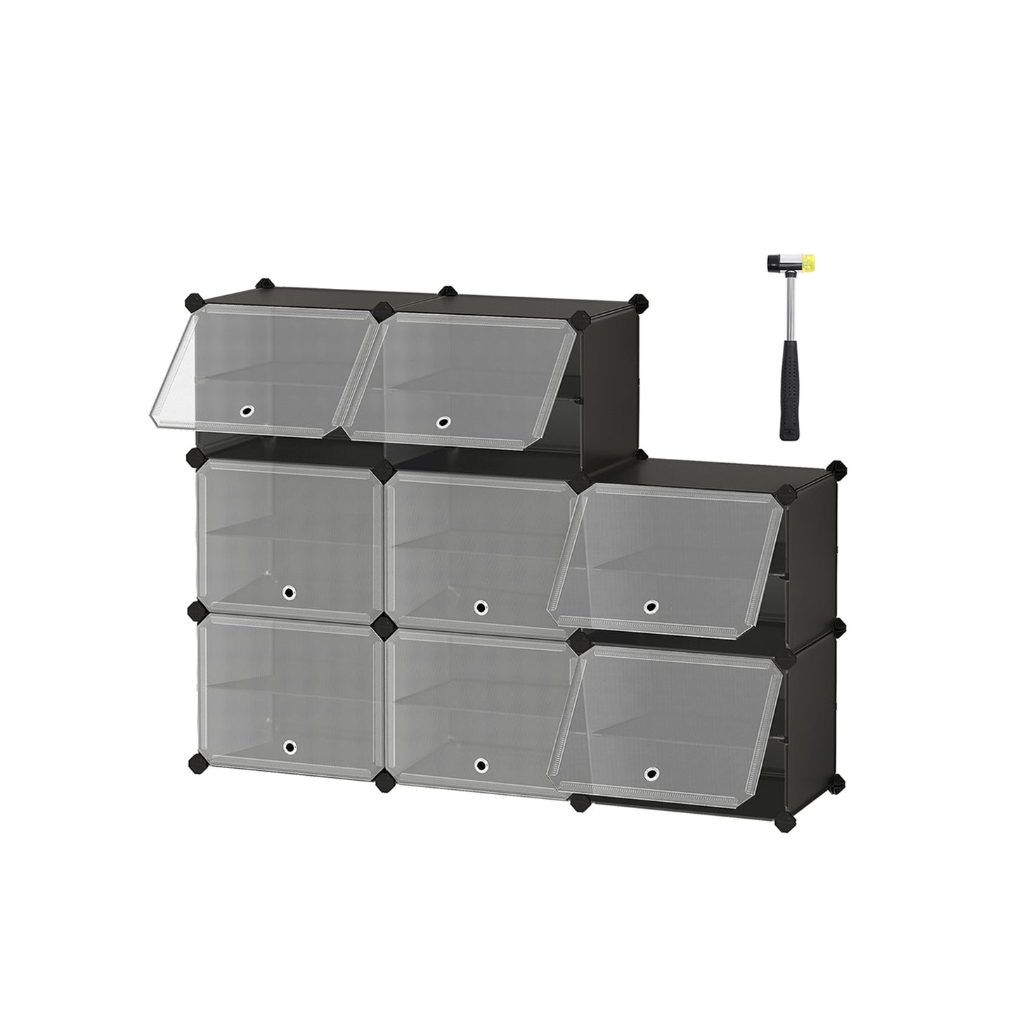 Modular Shoe Storage Cabinet - 8-Slot with Doors - Plastic - Black