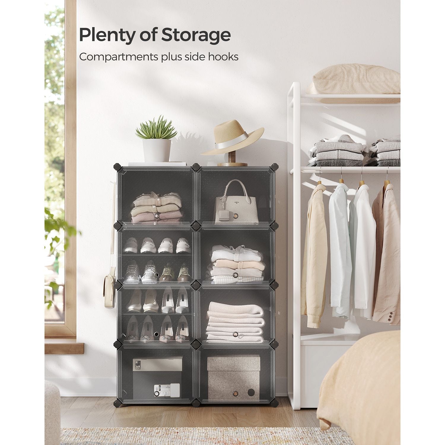 Modular Shoe Storage Cabinet - 8-Slot with Doors - Plastic - Black