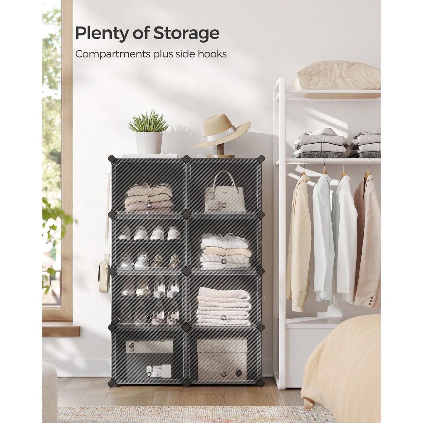 Modular Shoe Storage Cabinet - 8-Slot with Doors - Plastic - Black