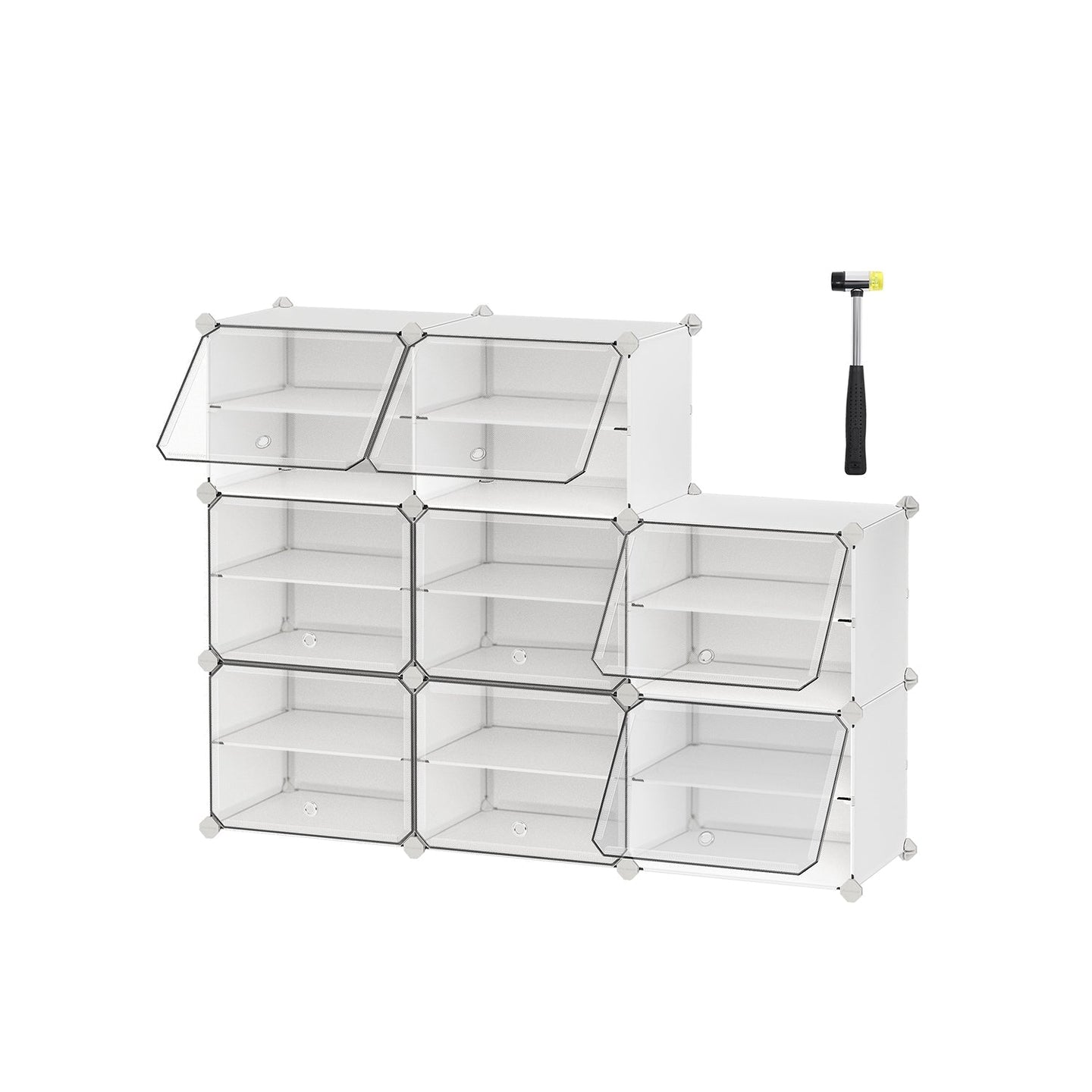Modular Shoe Storage Cabinet - Plastic - White - 8-Slot Design with Doors