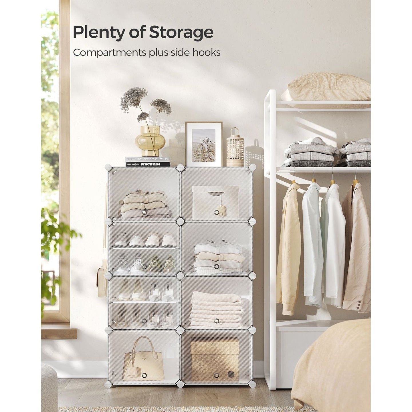 Modular Shoe Storage Cabinet - Plastic - White - 8-Slot Design with Doors