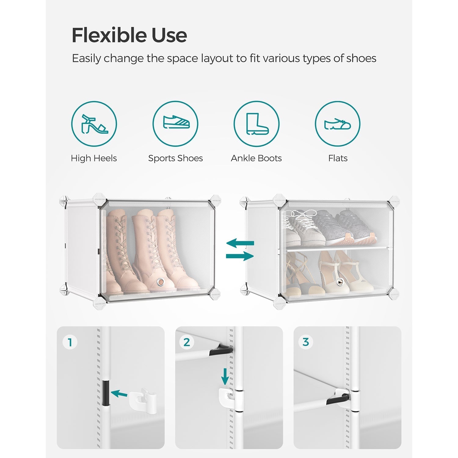 Modular Shoe Storage Cabinet - Plastic - White - 8-Slot Design with Doors