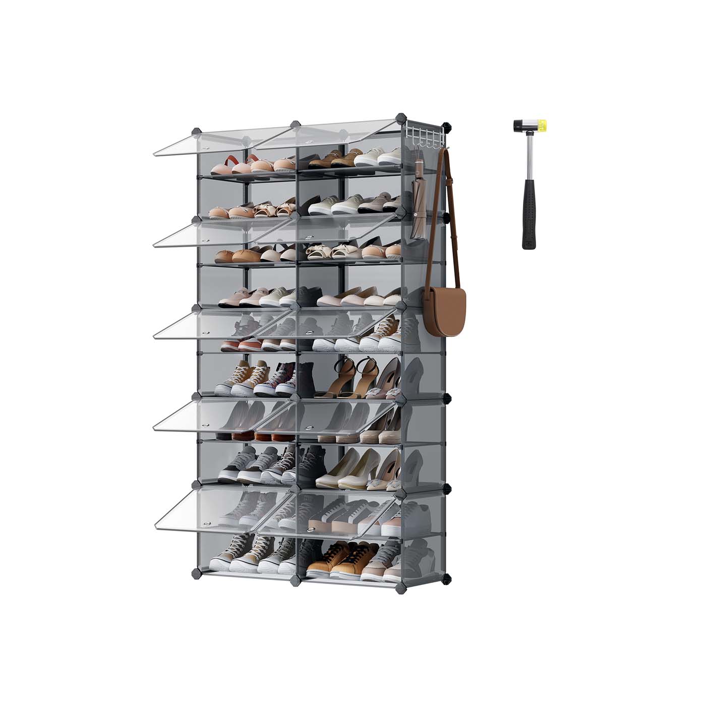 Modular Shoe Rack - Steel - Slate Grey - 10-Slot Design with Doors