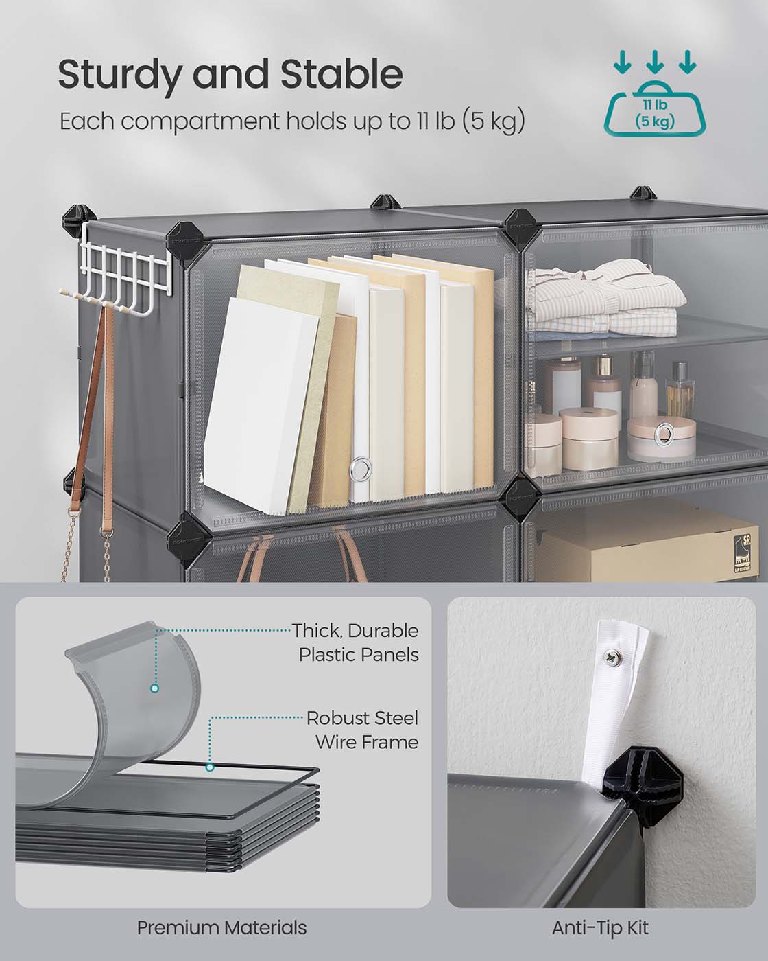 Modular Shoe Rack - Steel - Slate Grey - 10-Slot Design with Doors
