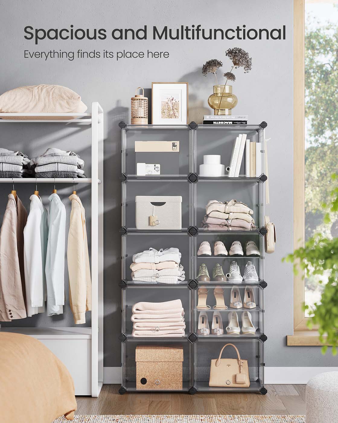 Modular Shoe Rack - Steel - Slate Grey - 10-Slot Design with Doors