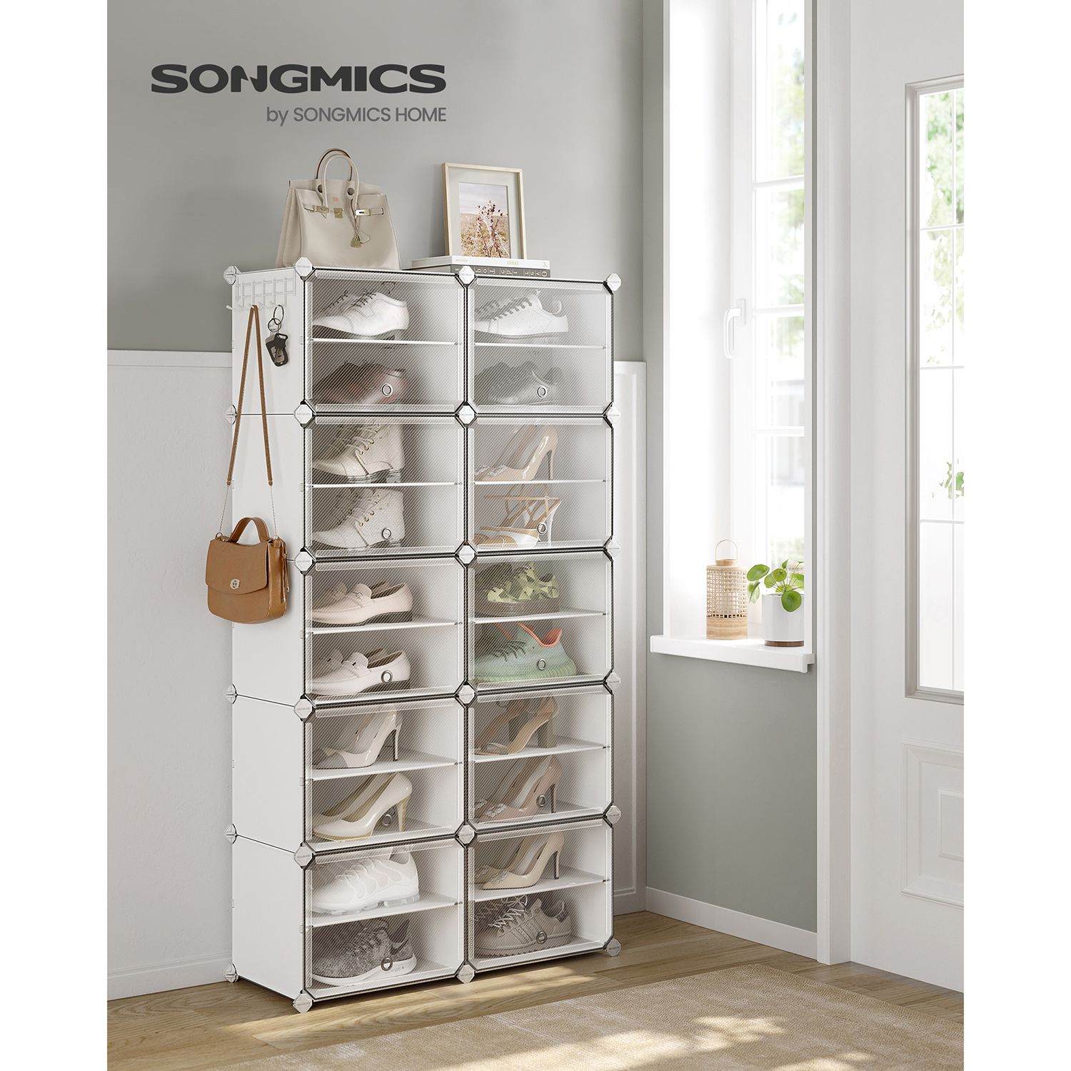 Modular Storage Organiser Unit - 10 Slots with Doors - Steel Frame - White