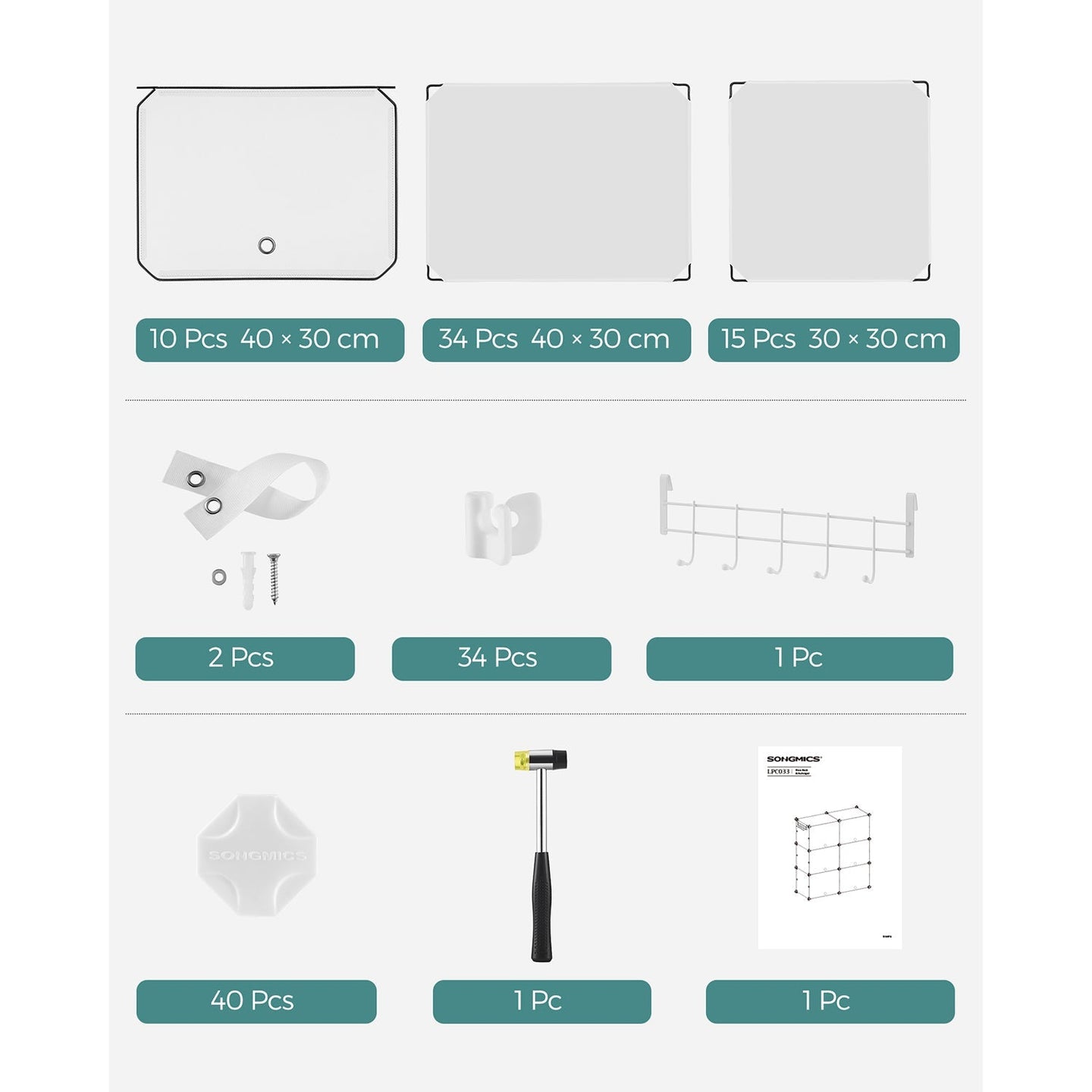 Modular Storage Organiser Unit - 10 Slots with Doors - Steel Frame - White