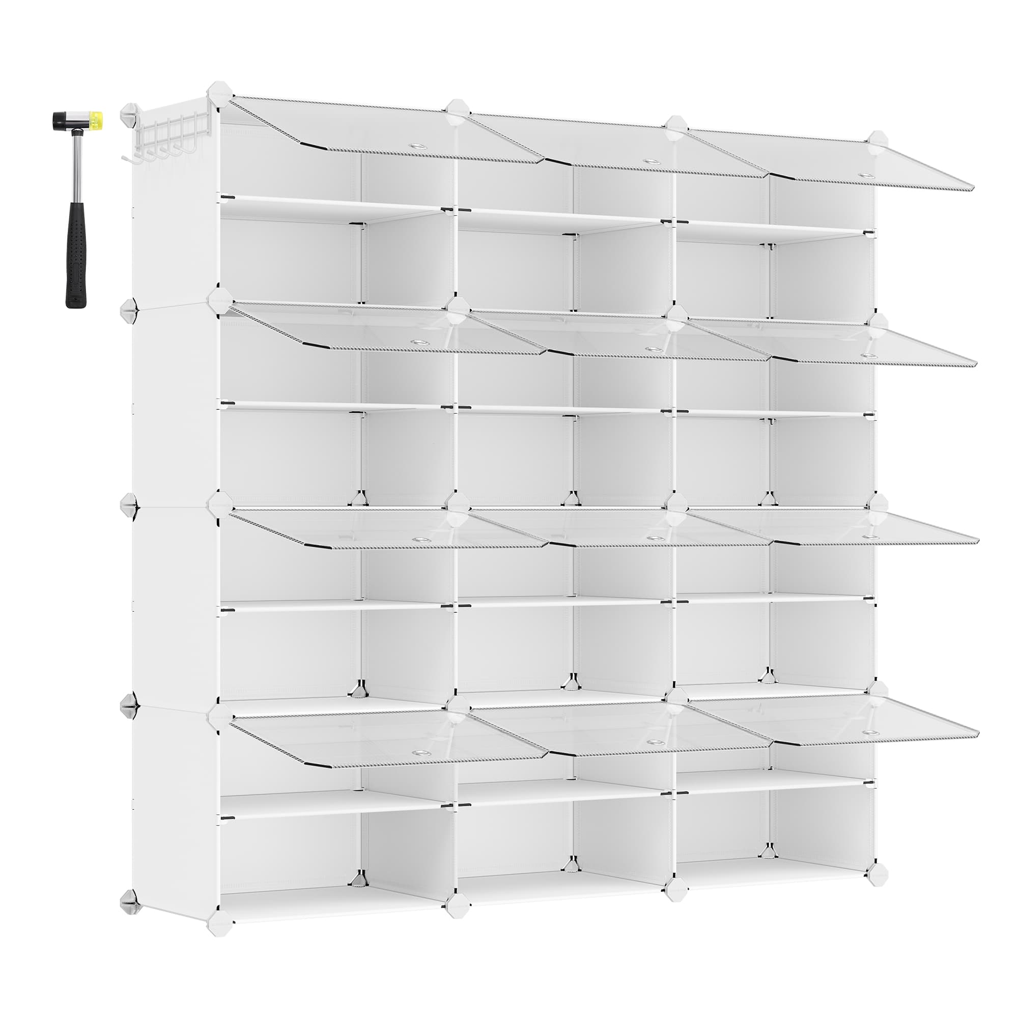 Interlocking Shoe Rack - Plastic - Cloud White - Modular 4-Slot Storage Unit with Doors