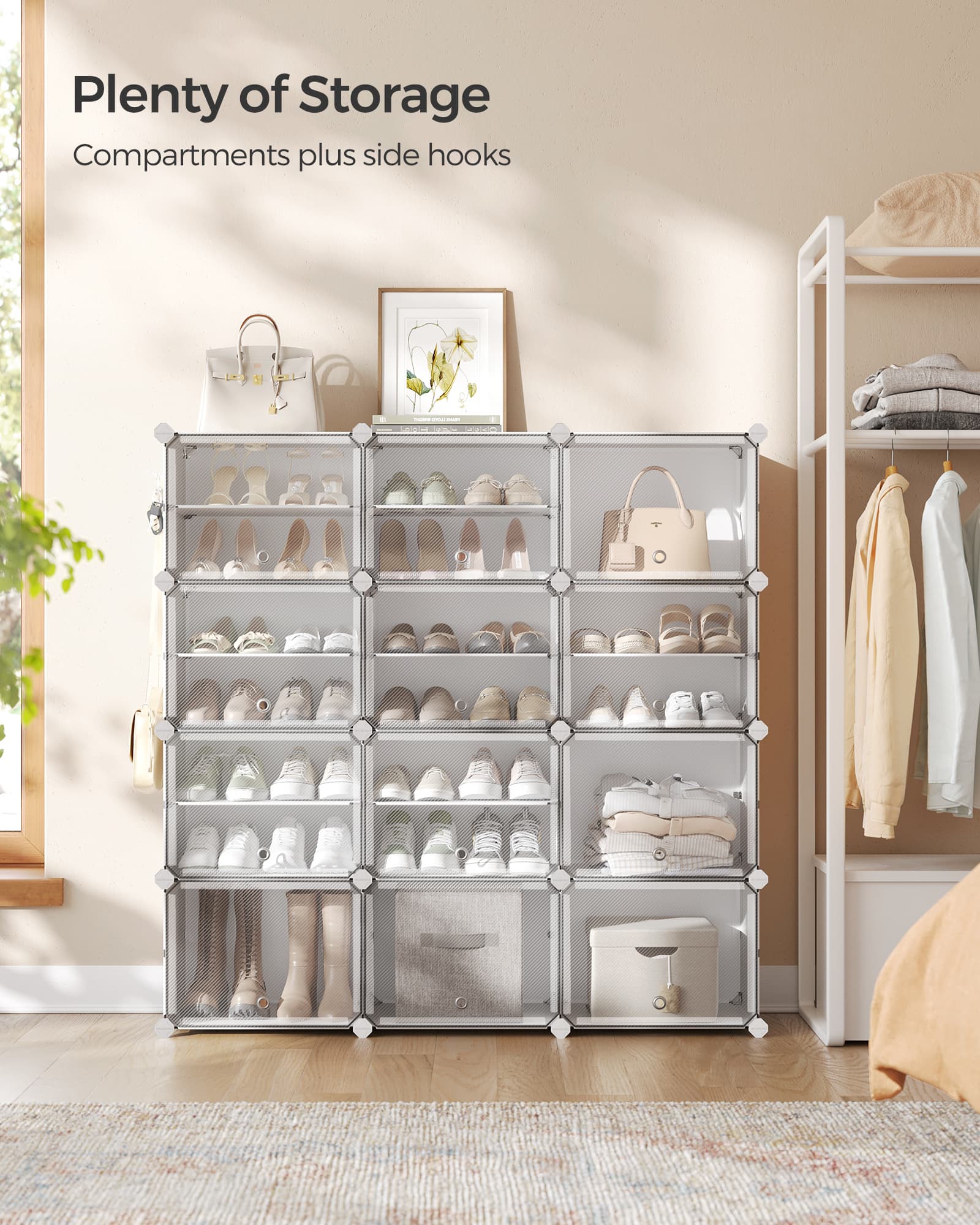 Interlocking Shoe Rack - Plastic - Cloud White - Modular 4-Slot Storage Unit with Doors