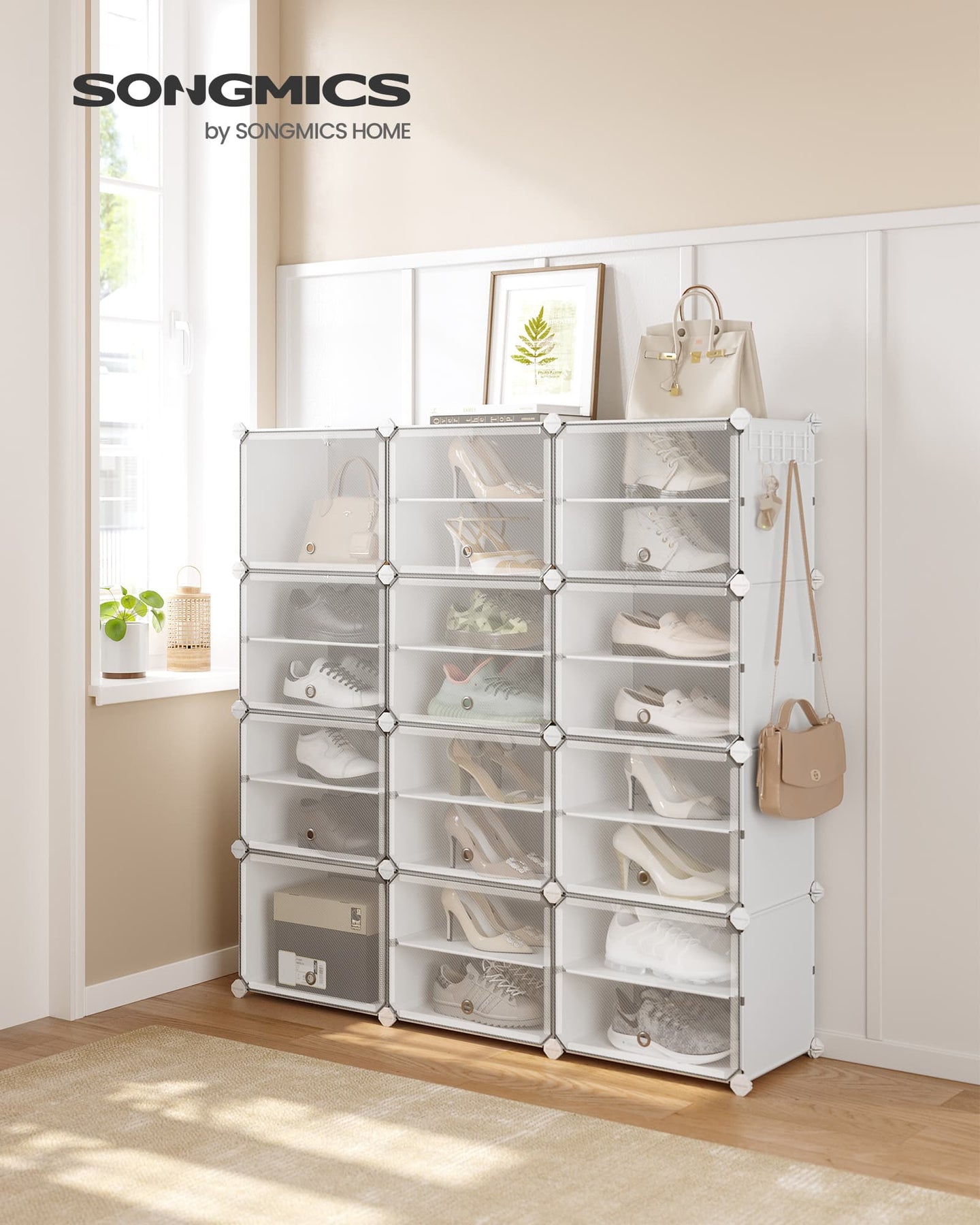 Interlocking Shoe Rack - Plastic - Cloud White - Modular 4-Slot Storage Unit with Doors