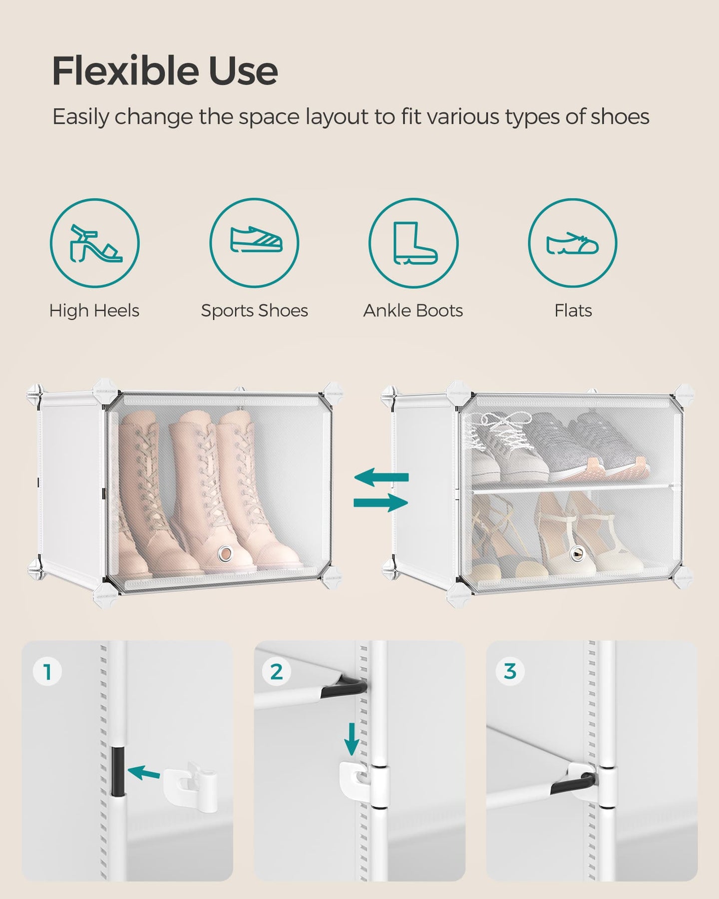 Interlocking Shoe Rack - Plastic - Cloud White - Modular 4-Slot Storage Unit with Doors