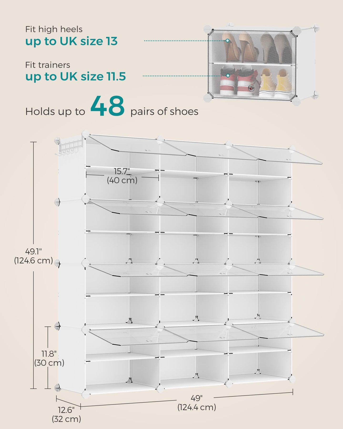 Interlocking Shoe Rack - Plastic - Cloud White - Modular 4-Slot Storage Unit with Doors