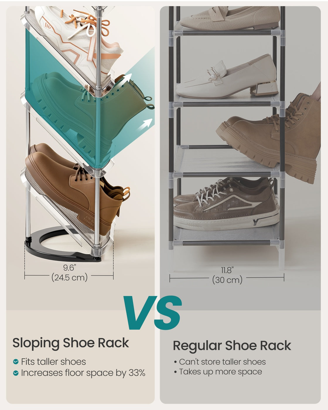 5-Tier Slim Sloping Shoe Racks - 24.5L - PET Plastic - Space Saving