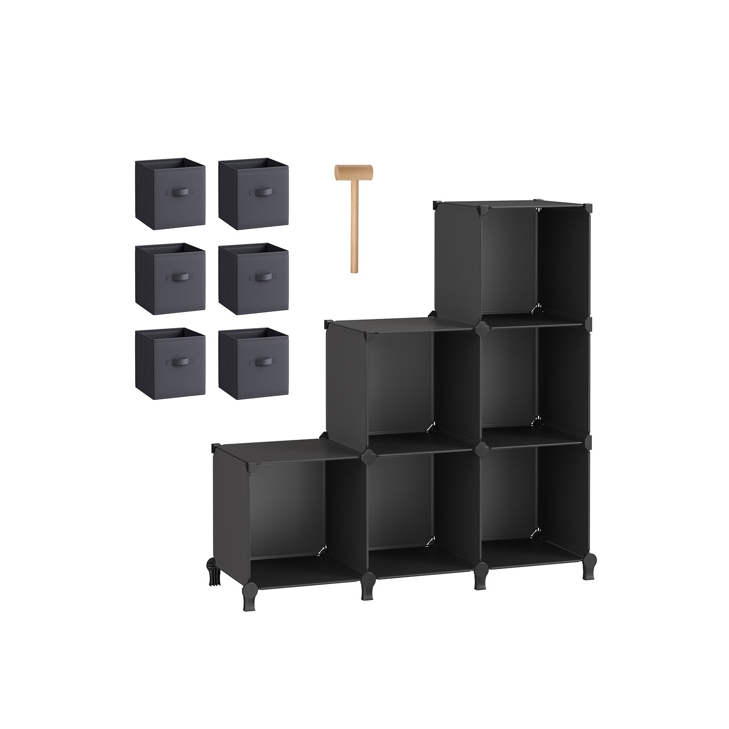 Cube Storage Unit - Non-Woven Fabric - Black and Grey - Customisable Shape with Storage Boxes