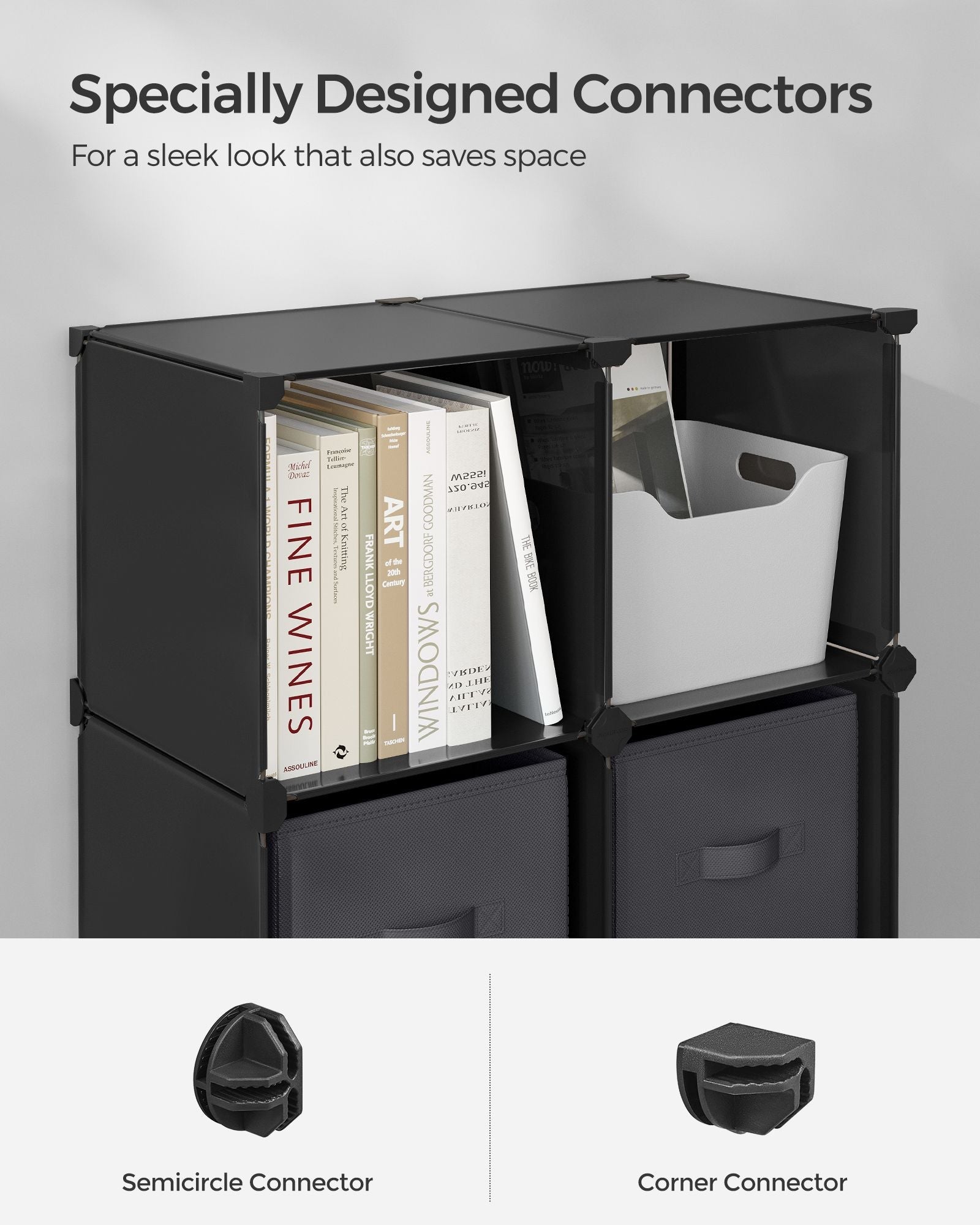 Cube Storage Unit - Non-Woven Fabric - Black and Grey - Customisable Shape with Storage Boxes