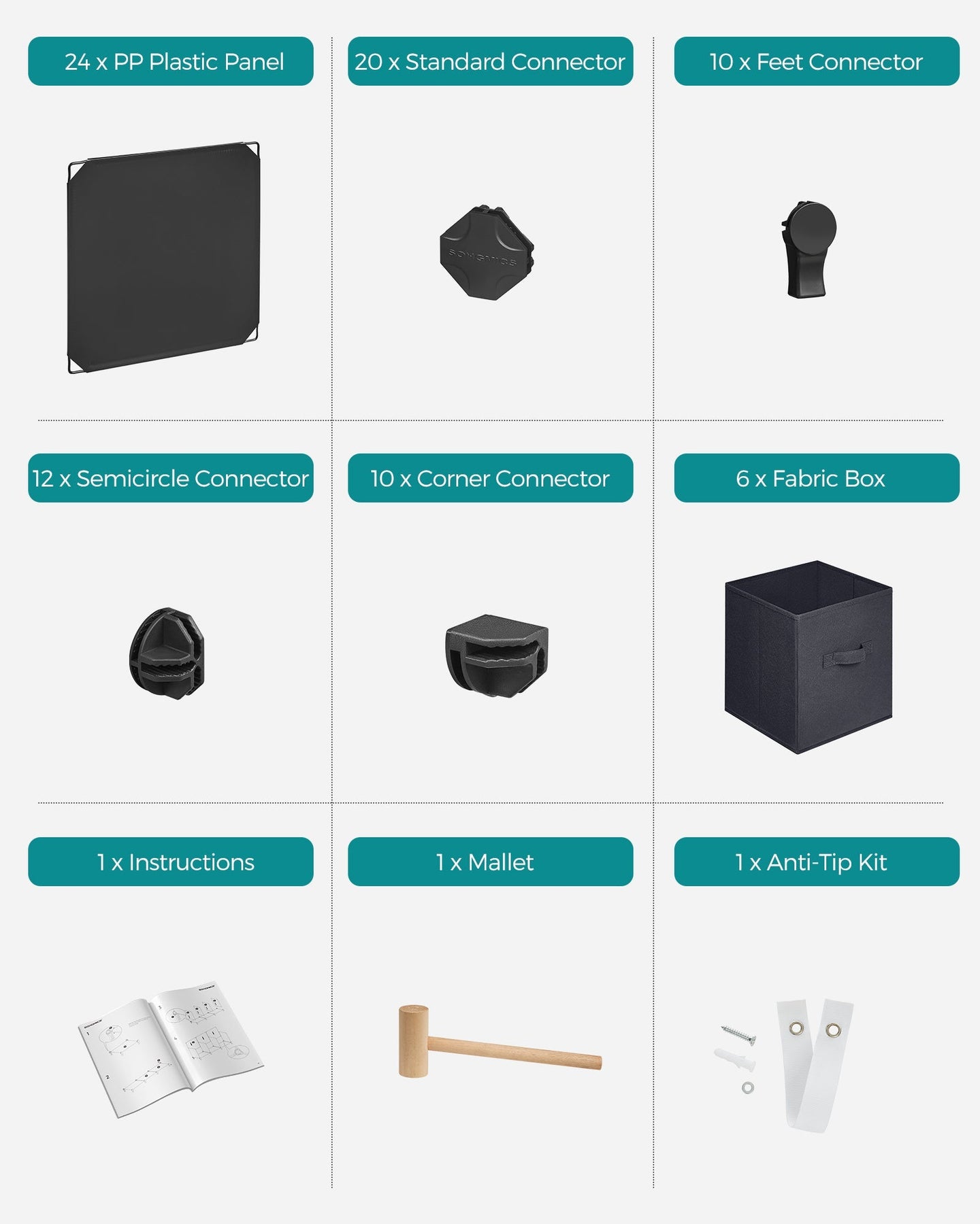Cube Storage Unit - Non-Woven Fabric - Black and Grey - Customisable Shape with Storage Boxes