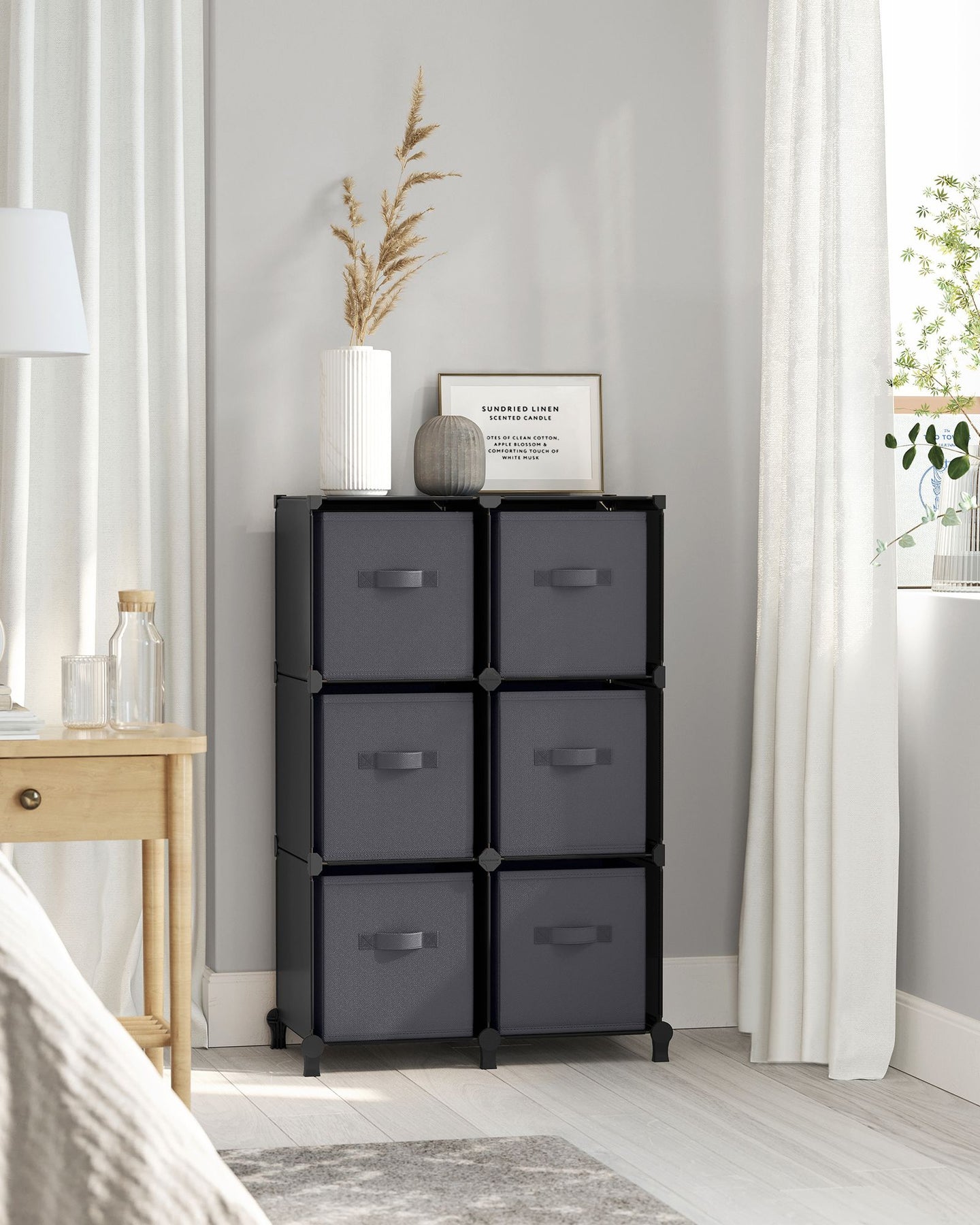 Cube Storage Unit - Non-Woven Fabric - Black and Grey - Customisable Shape with Storage Boxes