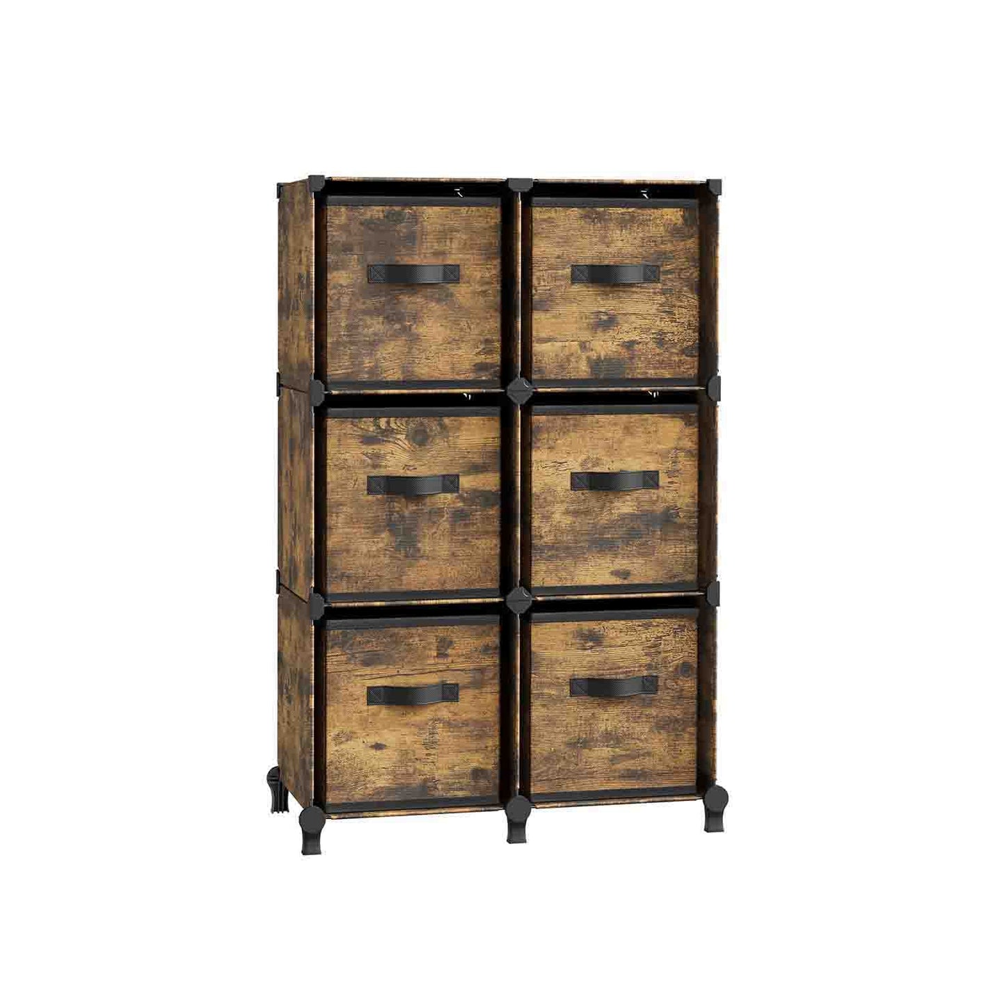 Cube Storage Organizer - Wood - Rustic Brown - 6 Non-Woven Fabric Storage Boxes