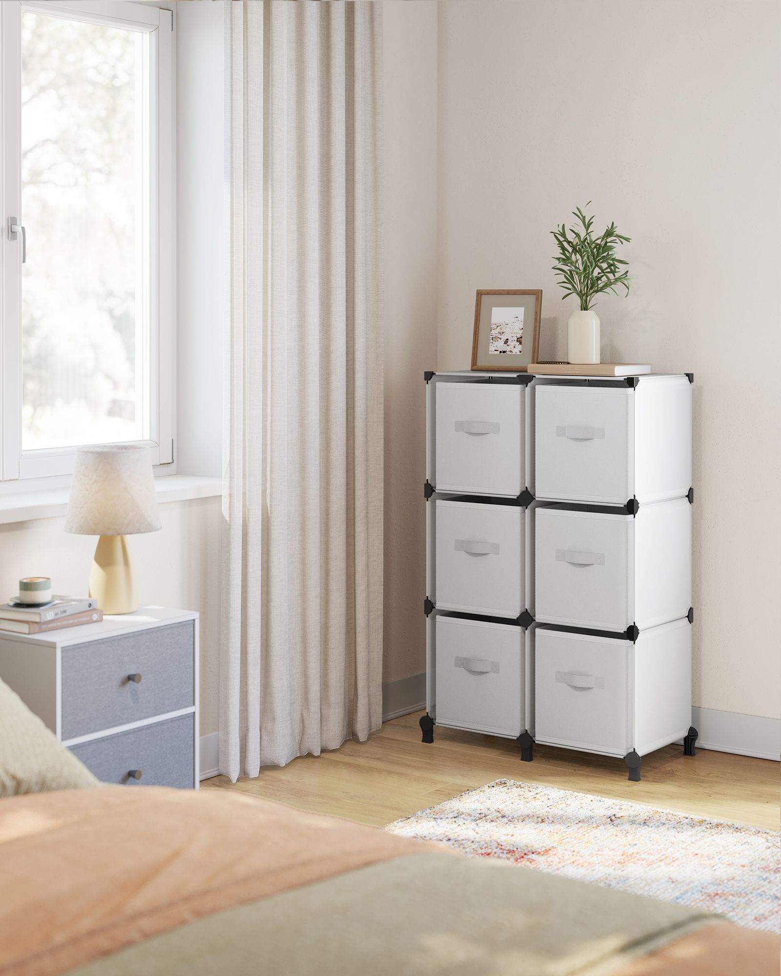 Cube Storage Organiser - Non-Woven Fabric - Cloud White - Customisable Shape with 6 Storage Boxes