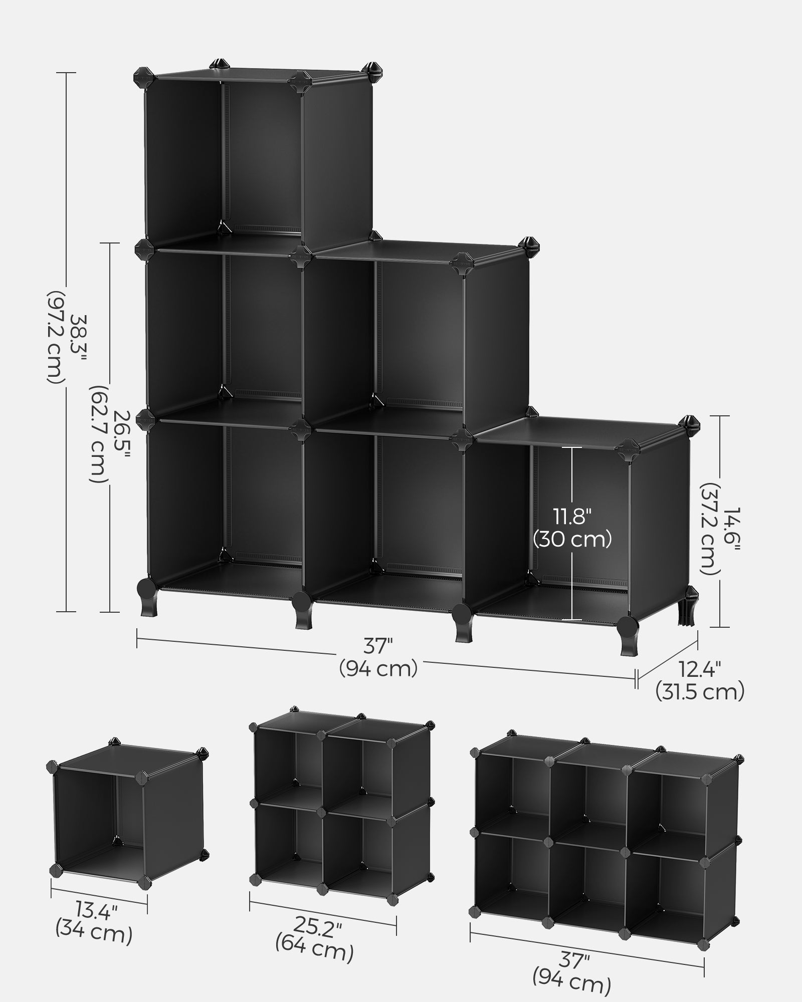6-Cube Storage Organizer - MDF - Ink Black - Interlocking Design