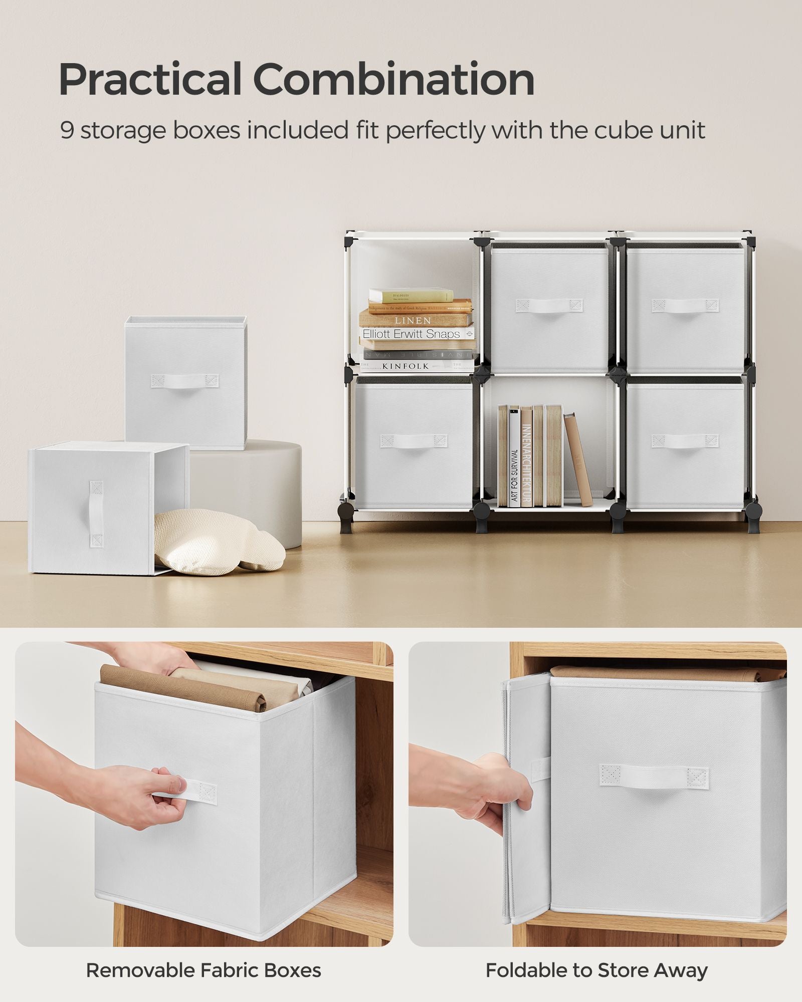 Cube Storage Organiser - Non-Woven Fabric - Cloud White - Customisable Shape with 9 Storage Boxes