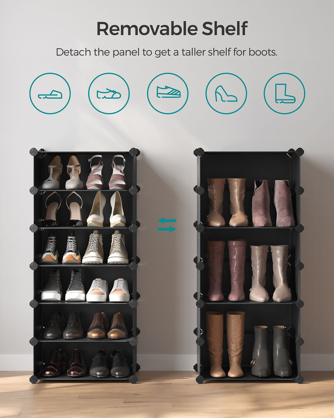 Shoe Rack - Metal Wire - Black - 10-Slot Modular Storage Unit