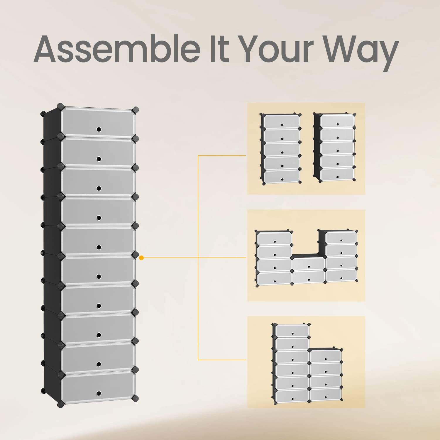 10-Tier Shoe Rack - Plastic - Black - Modular Storage Unit with Door