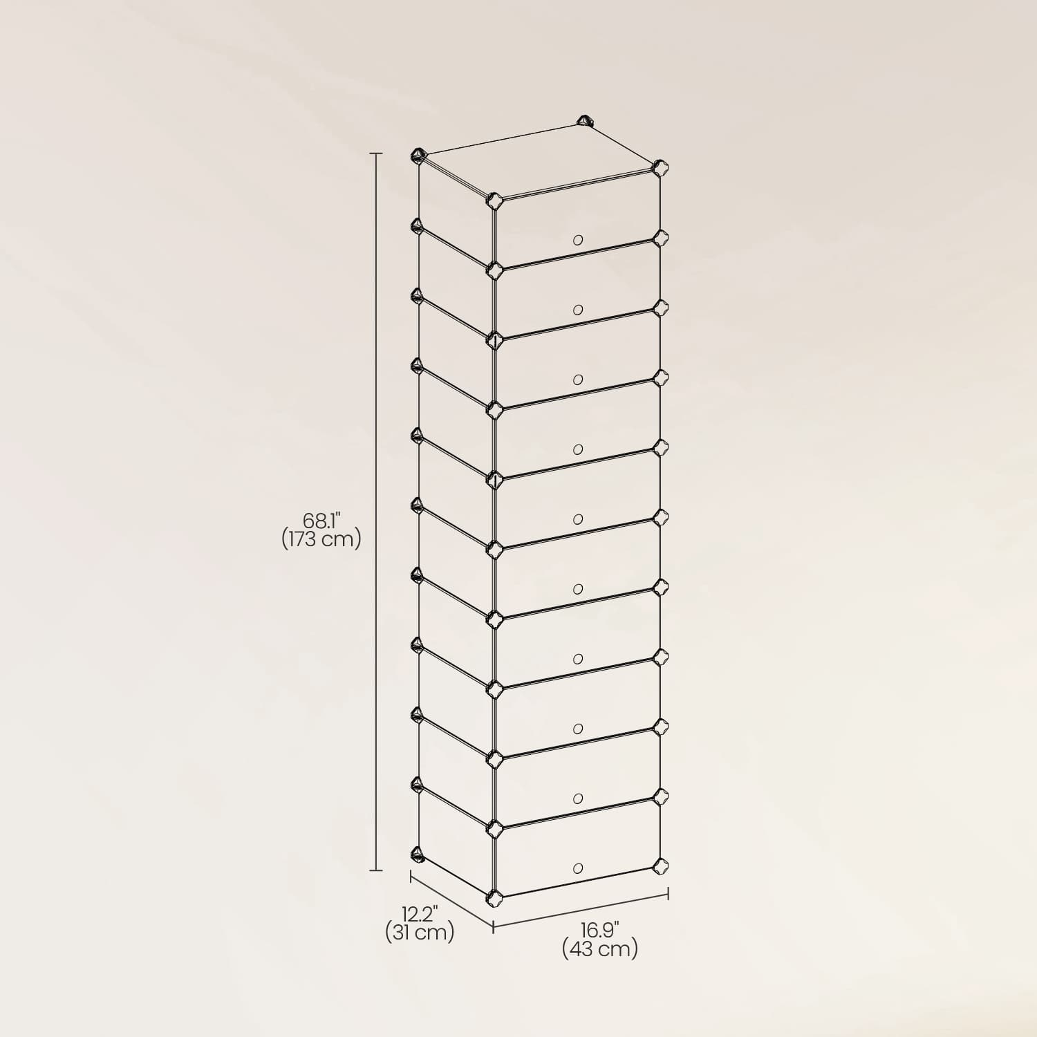 10-Tier Shoe Rack - Plastic - Black - Modular Storage Unit with Door