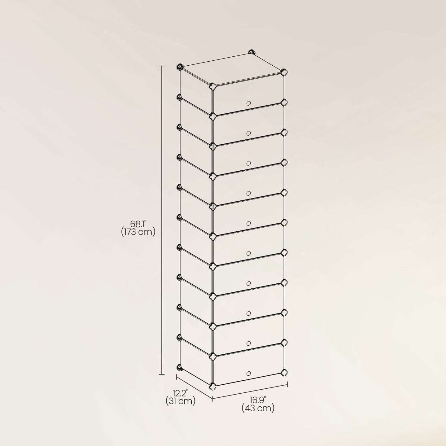 10-Tier Shoe Rack - Plastic - Black - Modular Storage Unit with Door